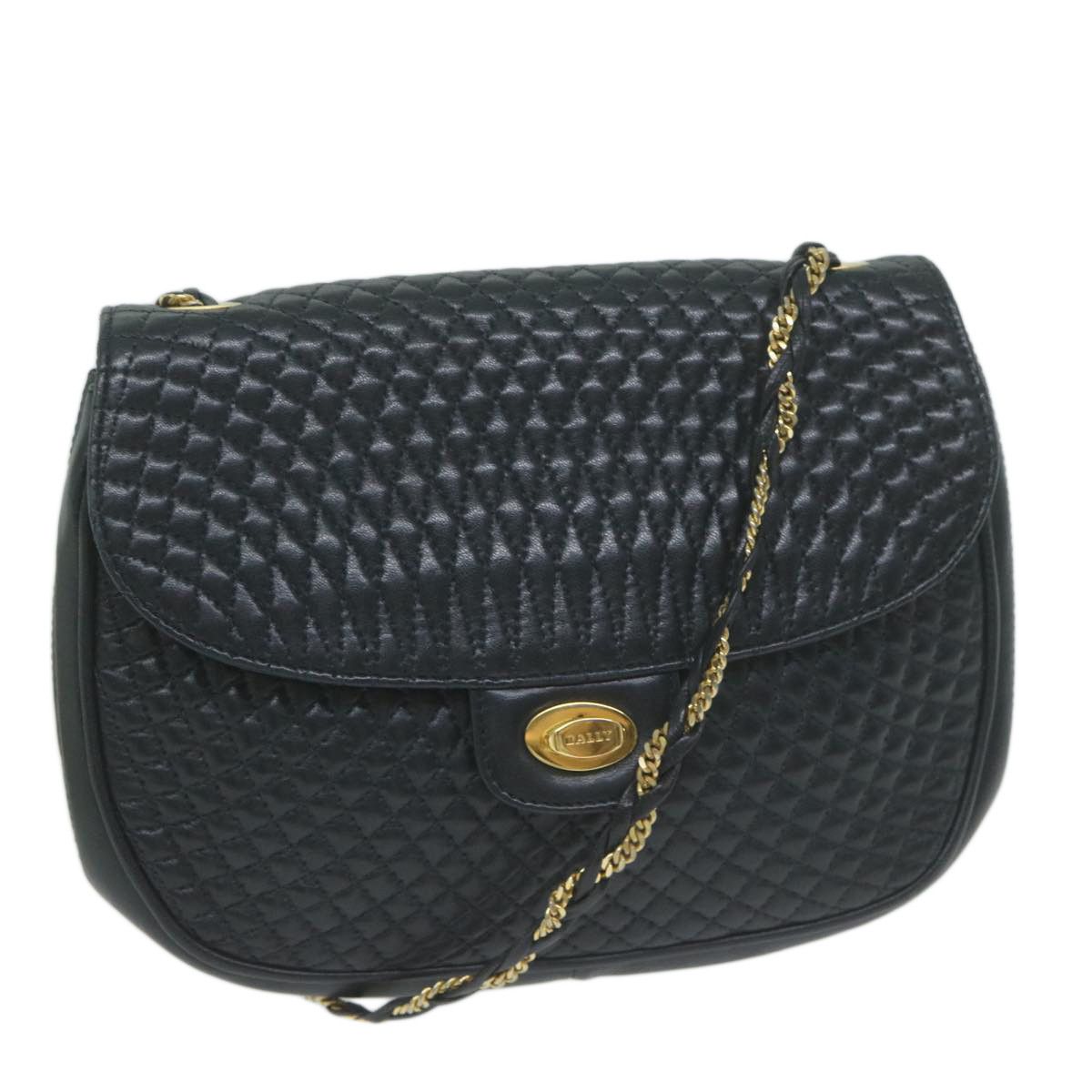 image of Bally Quilted Shoulder Bag Leather Navy Auth Yk10284, Women's