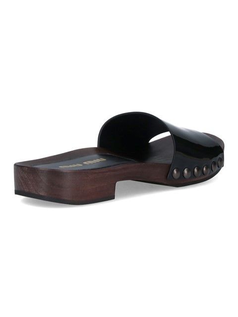 Miu Miu o1B3y1r0526 Leather Slides in Black Size US 7 / IT 37 - 3 Thumbnail