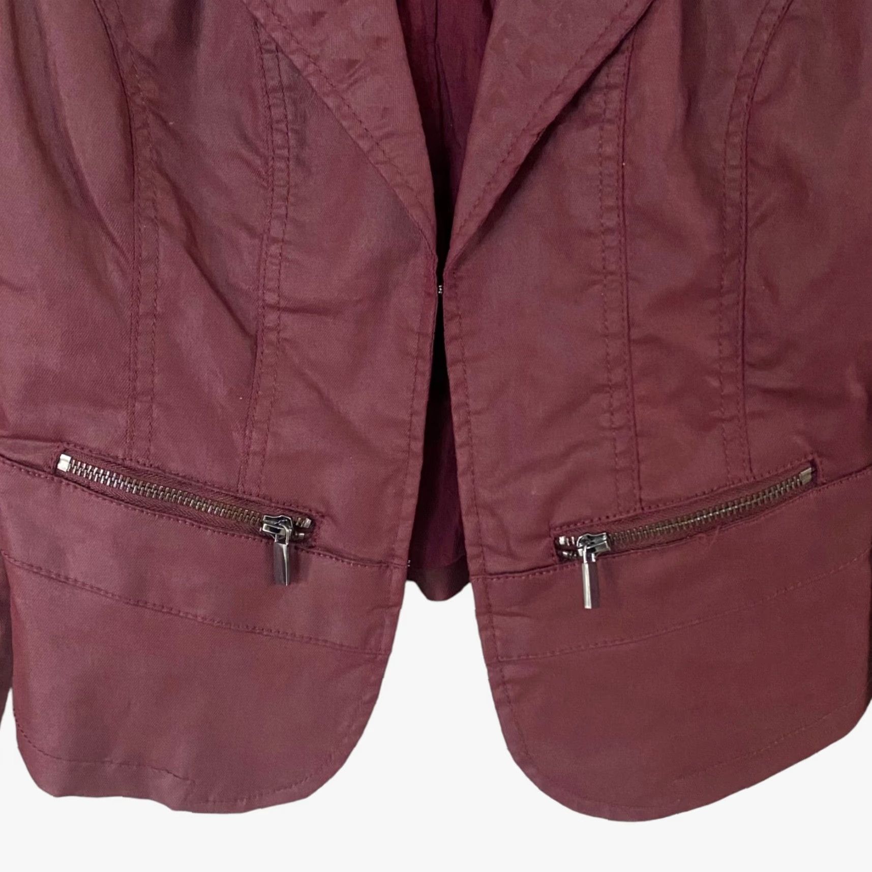Morgan De Toi VINTAGE Morgan Studded Moto Blazer Jacket Women's 38 Burgundy Red Waxed Long Sleeve Jacket Zipped Pockets Motorcycle Theme Mens Womens Girls Size XS / US 0-2 / IT 36-38 - 6 Thumbnail