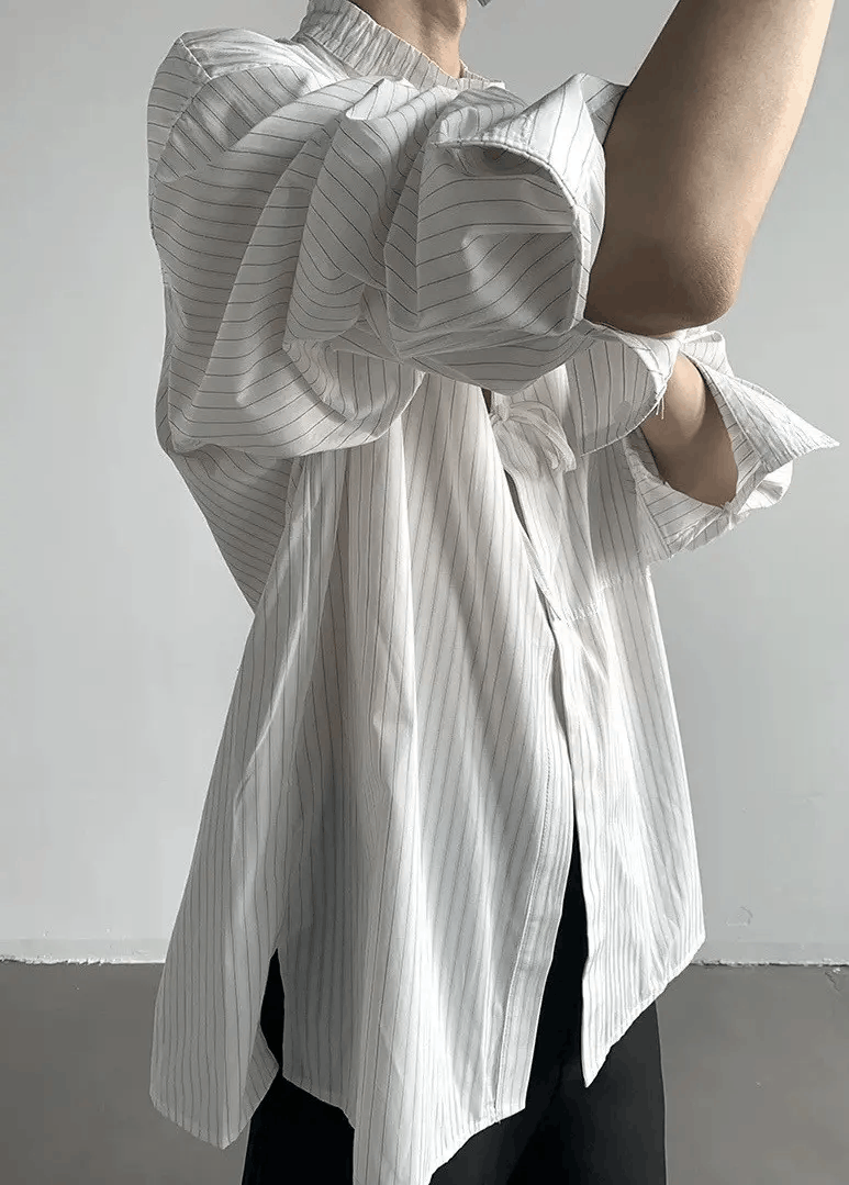 Japanese Brand × Vintage Cleanfit retro bow tie front pinstripe shirt Size US L / EU 52-54 / 3 - 4 Thumbnail