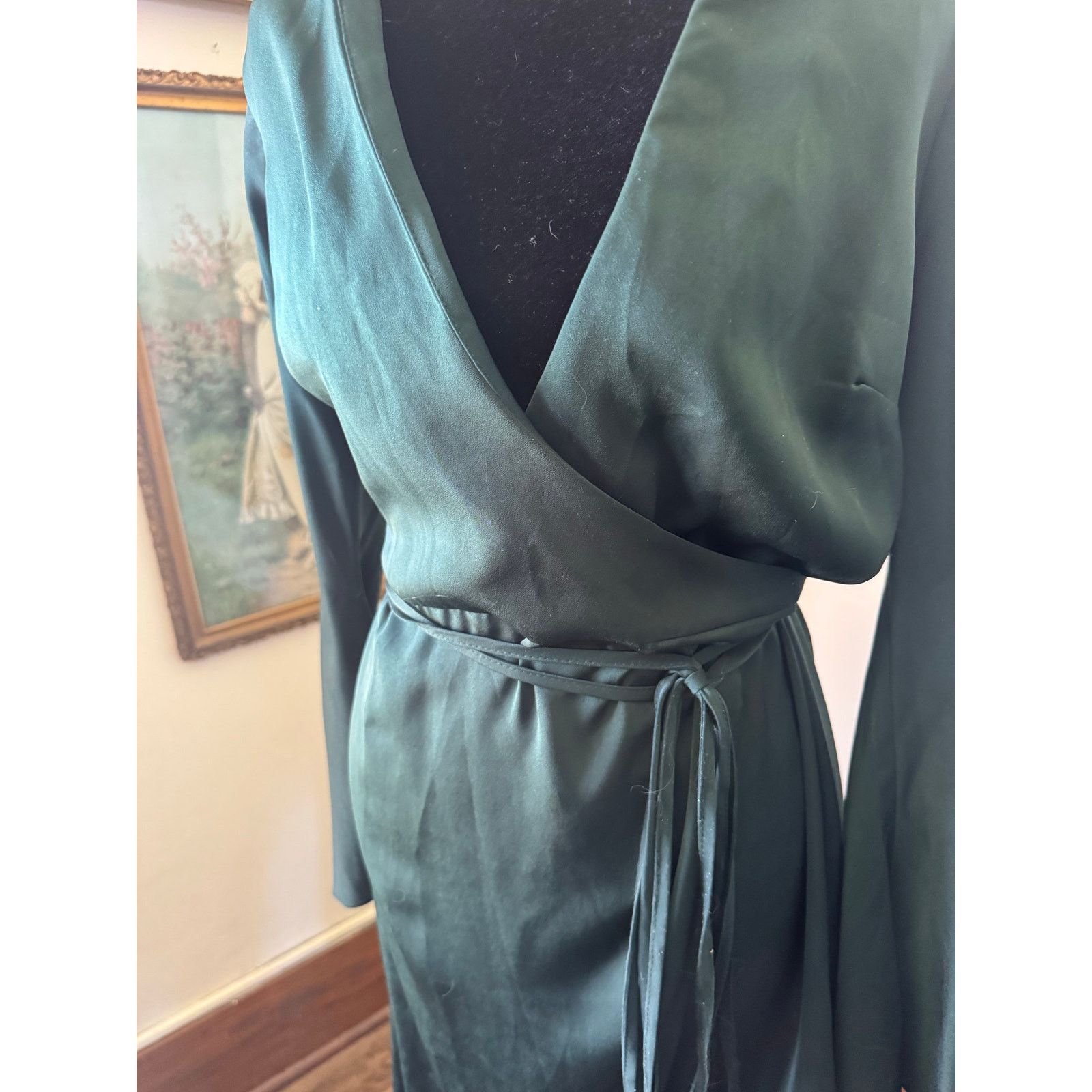Asos NWT ASOS DESIGN Forest Green Satin Wrap Midi Dress US 8 Size M / US 6-8 / IT 42-44 - 2 Thumbnail