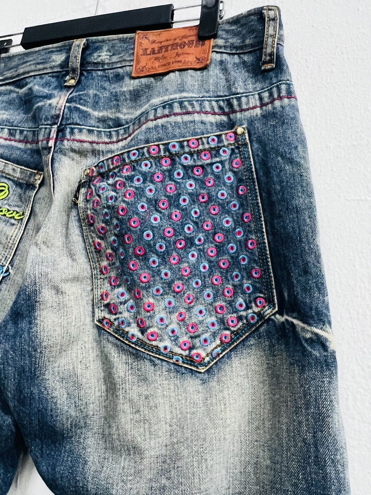 Japanese Brand XANTHOUS Mudwash Flame Baggy Denim Size US 33 - 22 Thumbnail