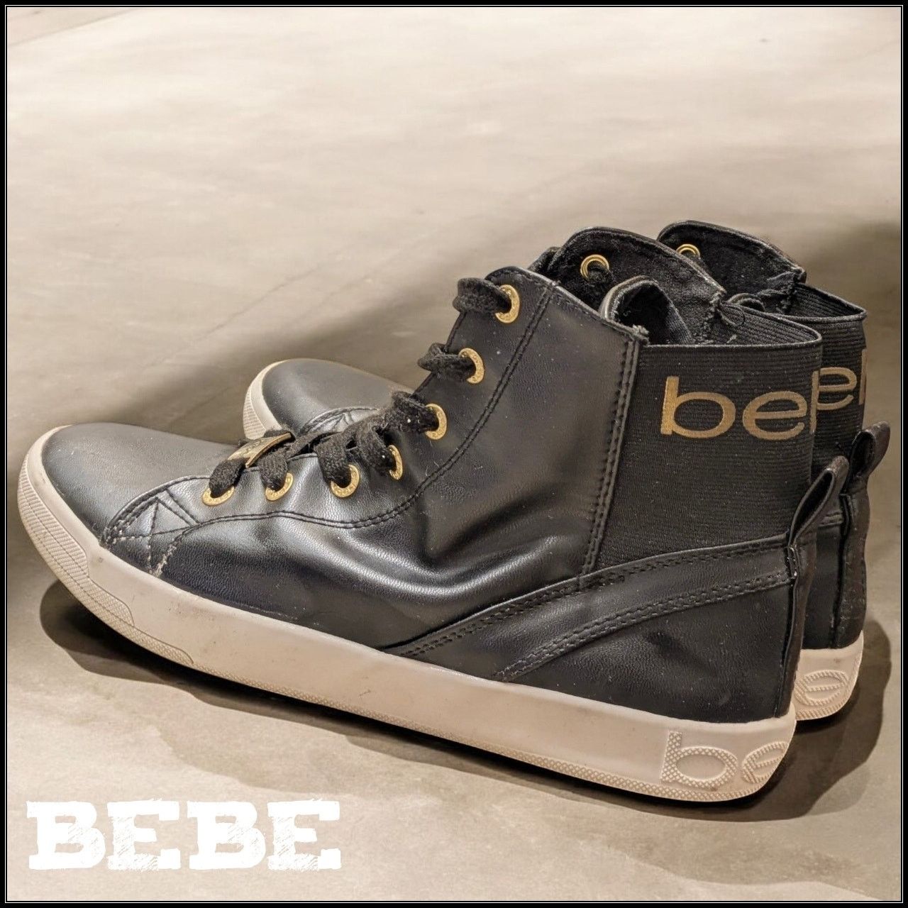 Bebe Black BEBE Dempsey High Top Sneakers Faux Leather Women's 8 Size US 8.5 / IT 38.5 - 1 Thumbnail