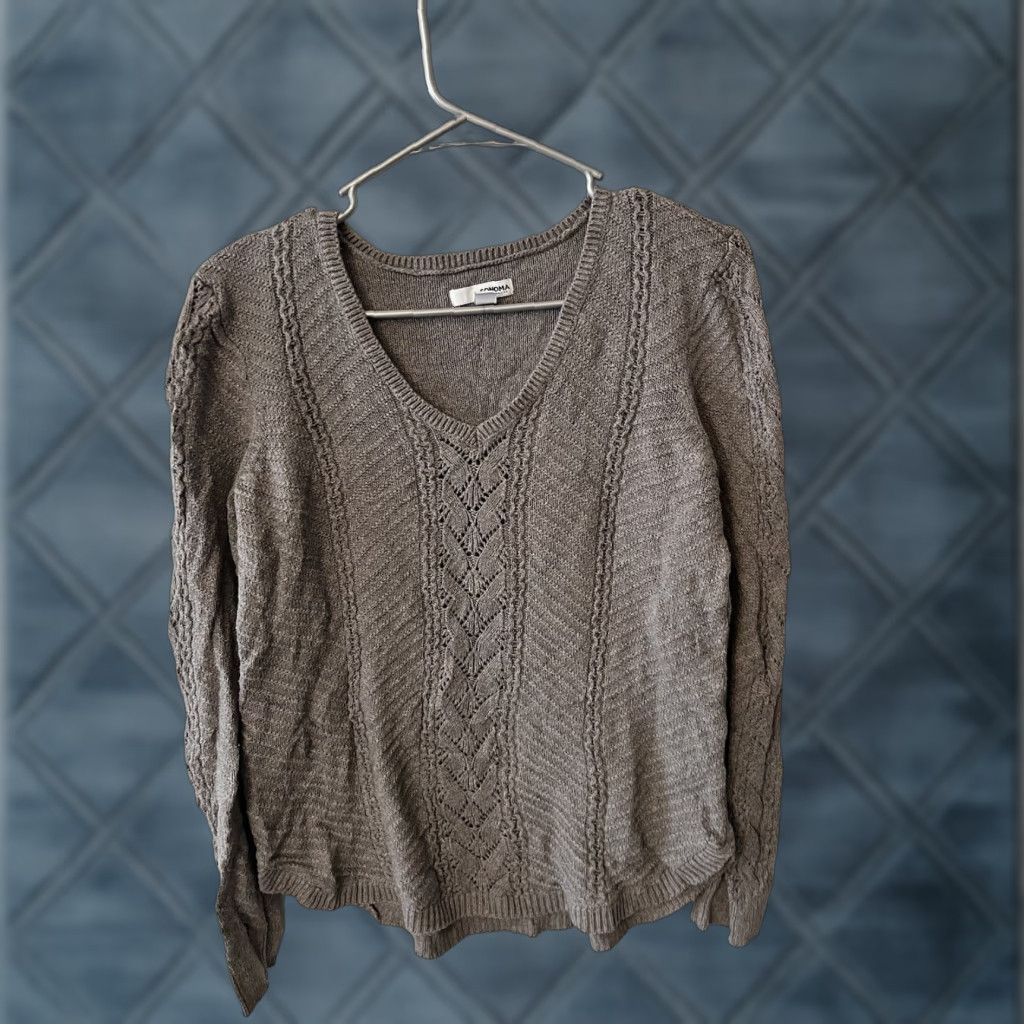 Vintage VINTAGE Sonoma Wmns Size M Loose Knit V-Neck Brown Tan Sweater Long Sleeve Size M / US 6-8 / IT 42-44 - 1 Thumbnail