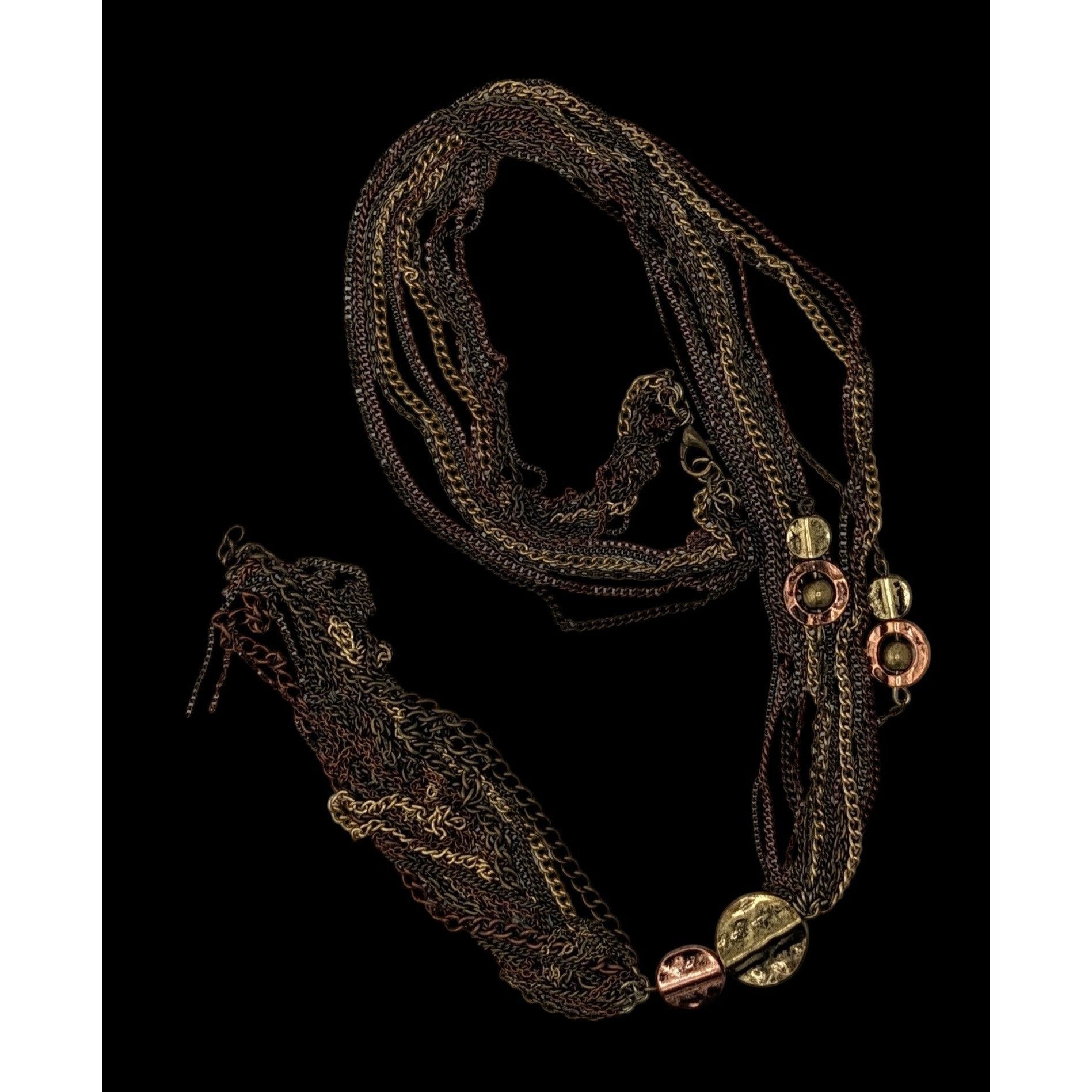 Other Vintage Bohemian Multi-Strand Copper & Gold-Tone Necklace Wi Size ONE SIZE - 2 Thumbnail