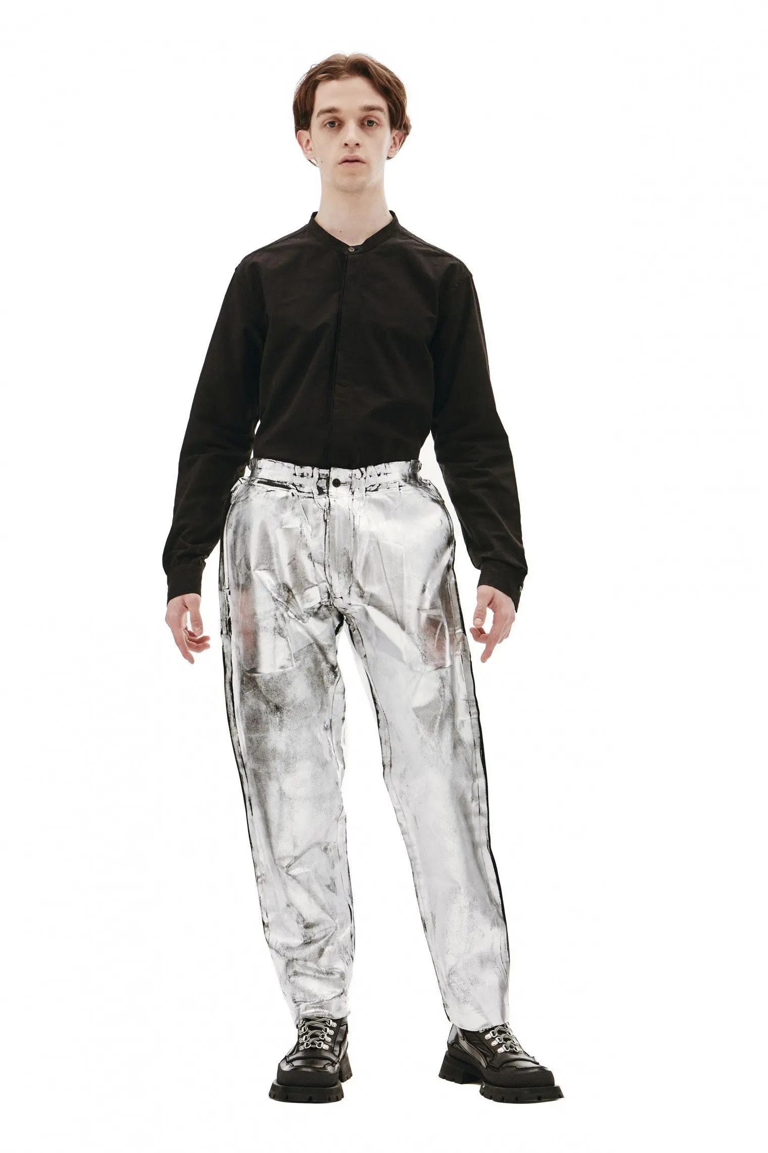 Comme des Garcons COMME DES GARCONS Pants Painted Metallic Silver Grunge A7471 Size US 32 / EU 48 - 1 Thumbnail