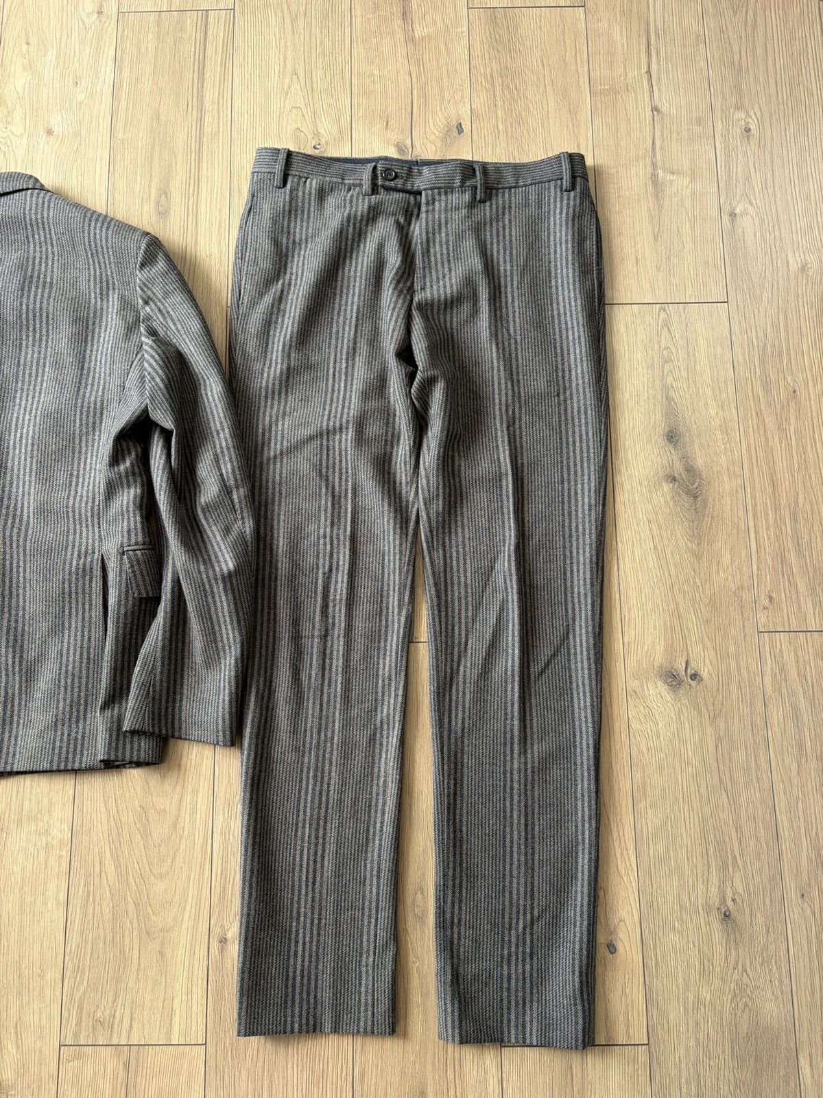 Lardini Gabriele Pasini Striped Brown/Gray Double Breasted Suit Size 48R - 12 Thumbnail
