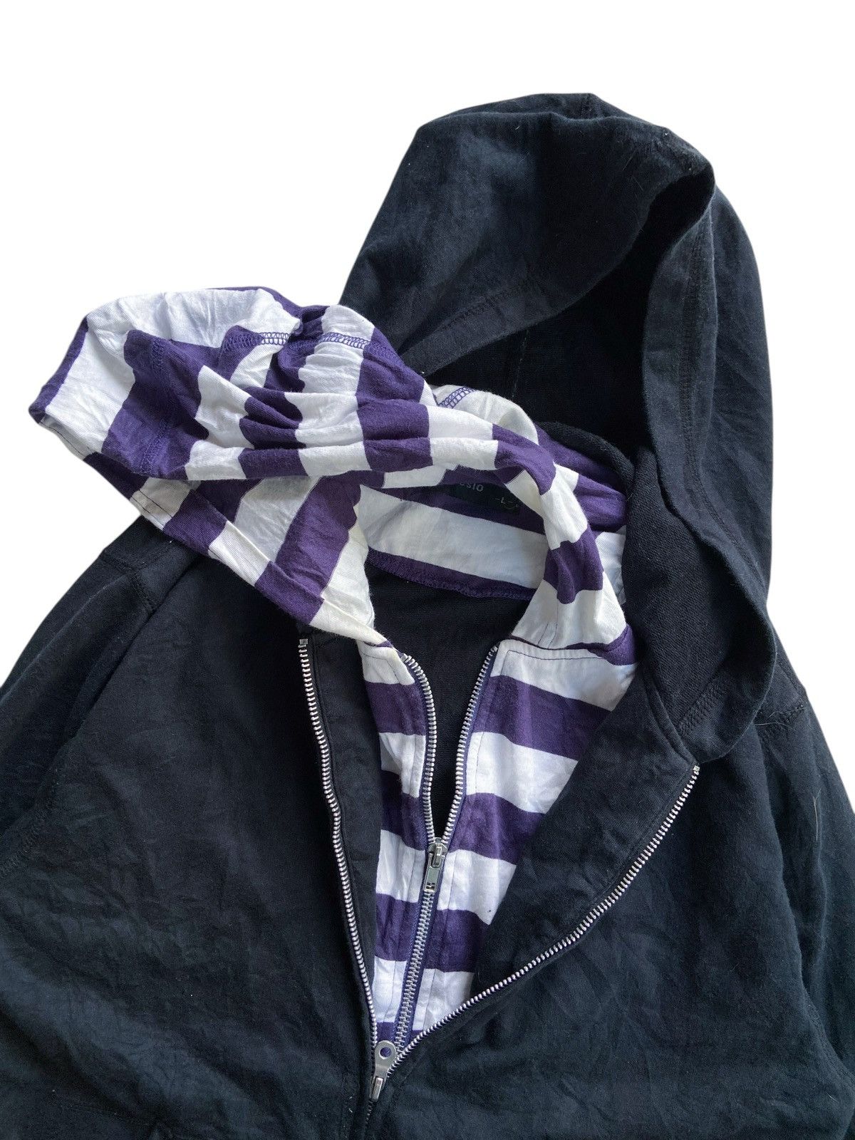 Japanese Brand JAPANESE DOUBLE LAYER STRIPED ZIP HOODIE by DESIO Size US M / EU 48-50 / 2 - 9 Thumbnail