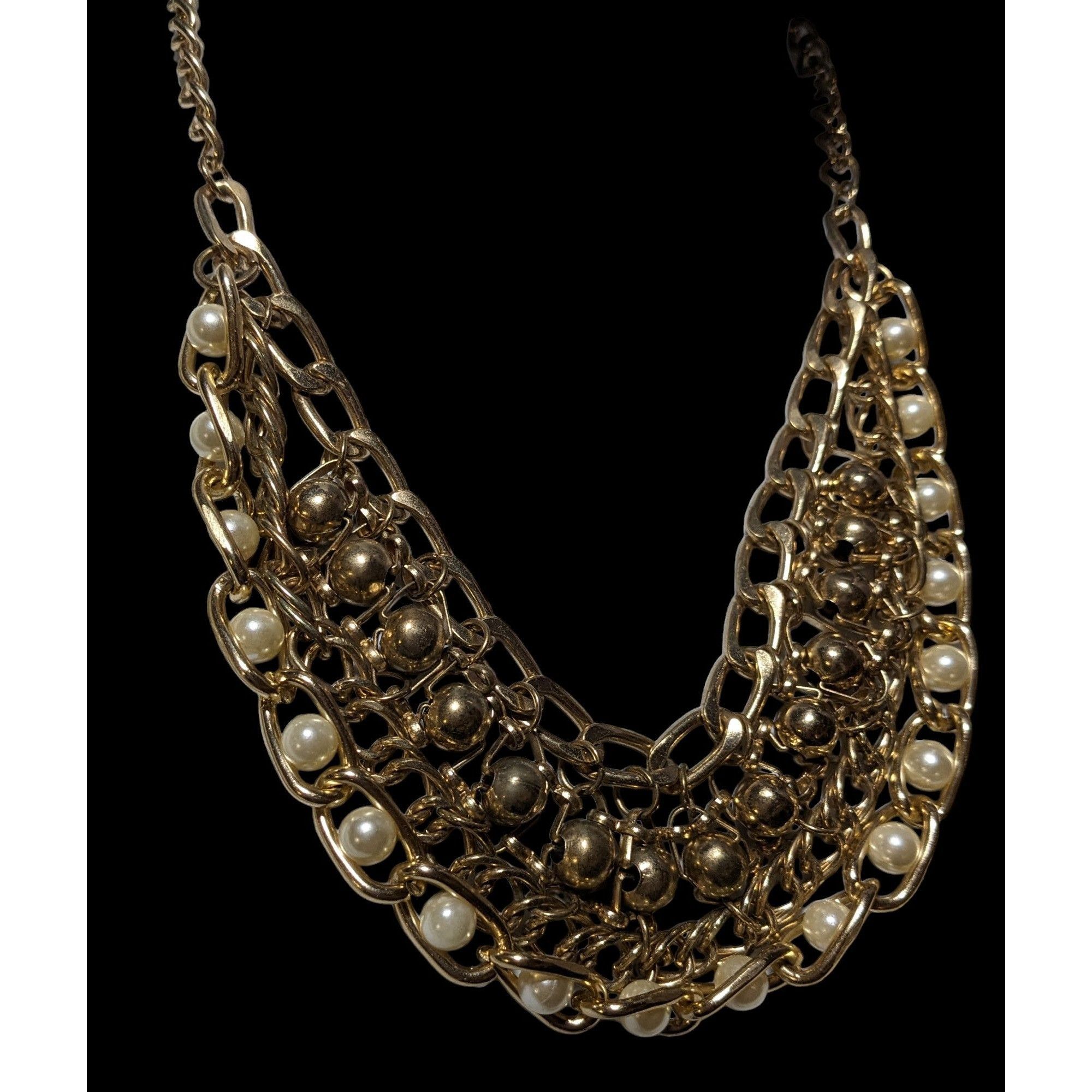 Other Glamorous Gold Chain Pearl Bib Necklace Size ONE SIZE - 3 Thumbnail