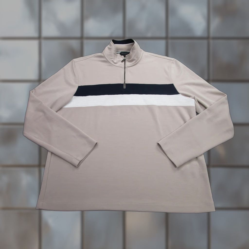 Ted Baker Ted Baker Sweater Mens XL Beige Black Quarter Zip Mock Neck Colorblock Pullover Size US XL / EU 56 / 4 - 1 Thumbnail