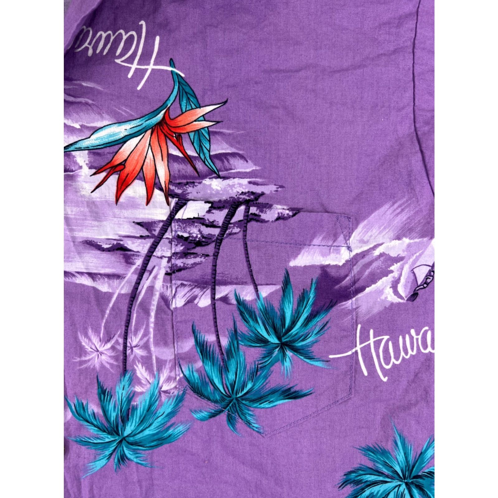 Vintage Pacific Local Button-Up Shirt Adult Large Purple Palm Bird Paradise Hawaiian Size US L / EU 52-54 / 3 - 6 Thumbnail