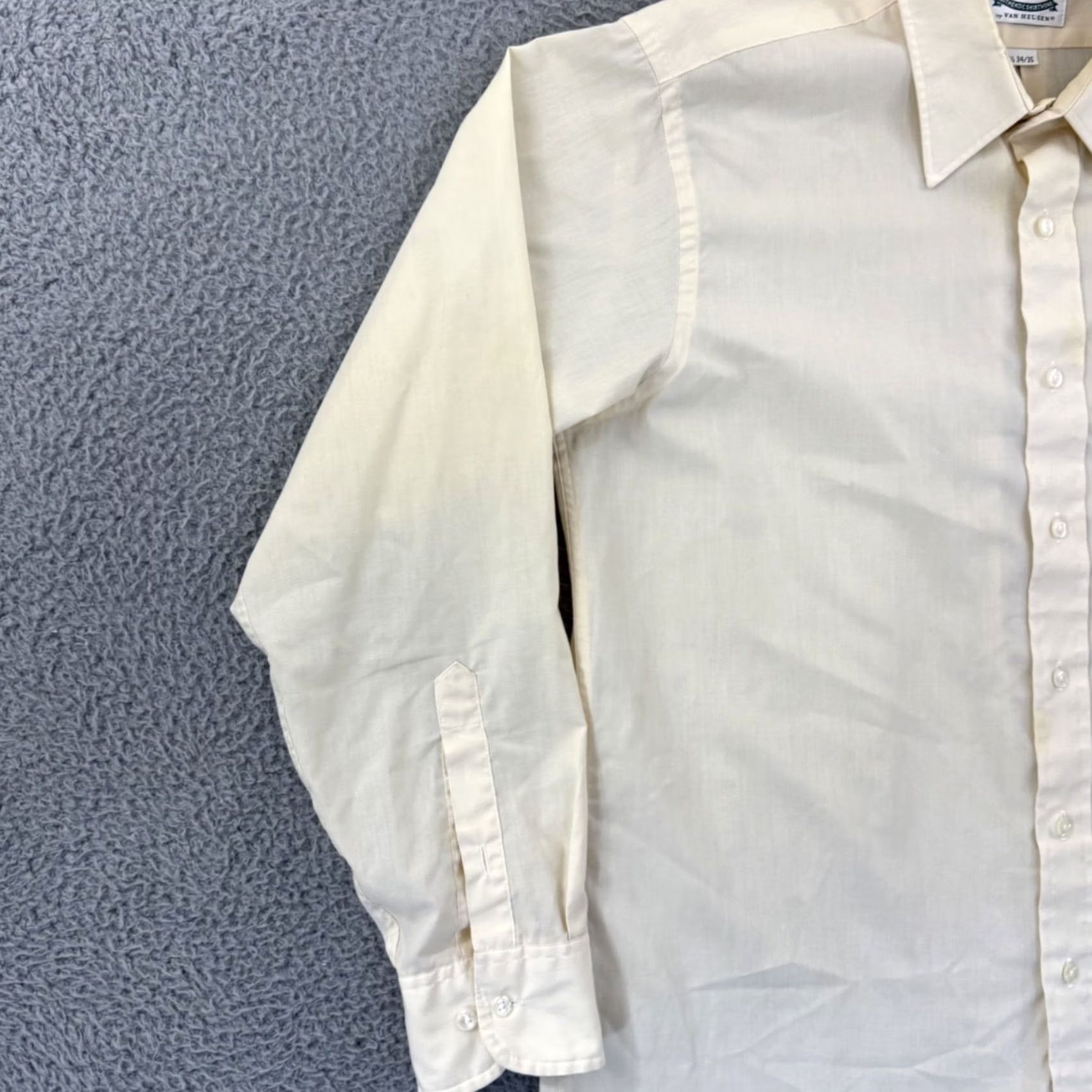 Van Heusen VINTAGE Van Heusen 417 Shirt Mens Ivory Blue Striped Button-Down Long Sleeve 90s Dress Shirt Size US L / EU 52-54 / 3 - 4 Thumbnail