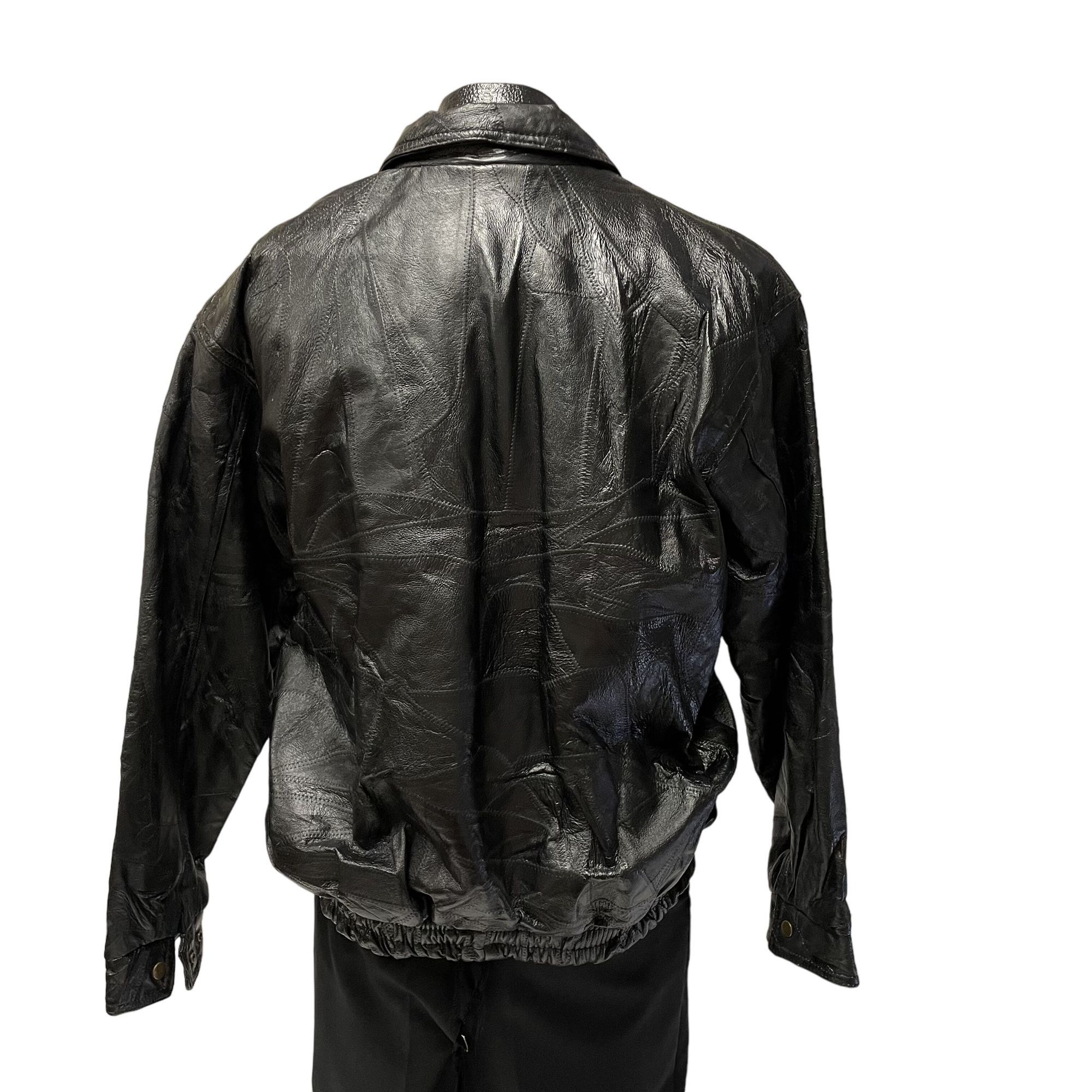 Other Vtg Navarre Italian STONE Design Black Leather BOMBER Size US XL / EU 56 / 4 - 3 Thumbnail