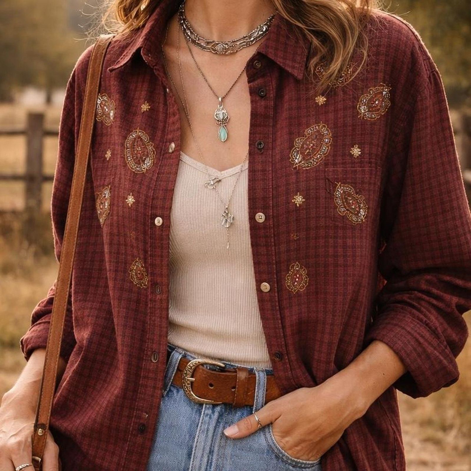 Other Maggie & Max Cotton Burgundy Plaid Shirt Paisley Western Size XL / US 12-14 / IT 48-50 - 7 Thumbnail