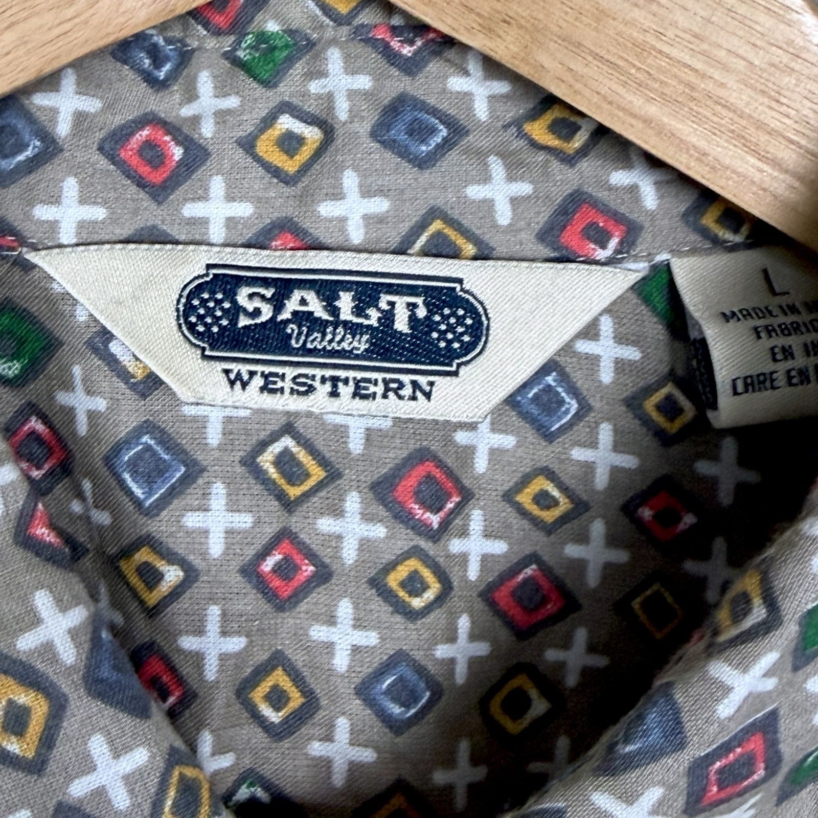 Salt Valley Salt Valley Western Mens L Geometric Tan S/S Pearl Snap Size US L / EU 52-54 / 3 - 7 Thumbnail