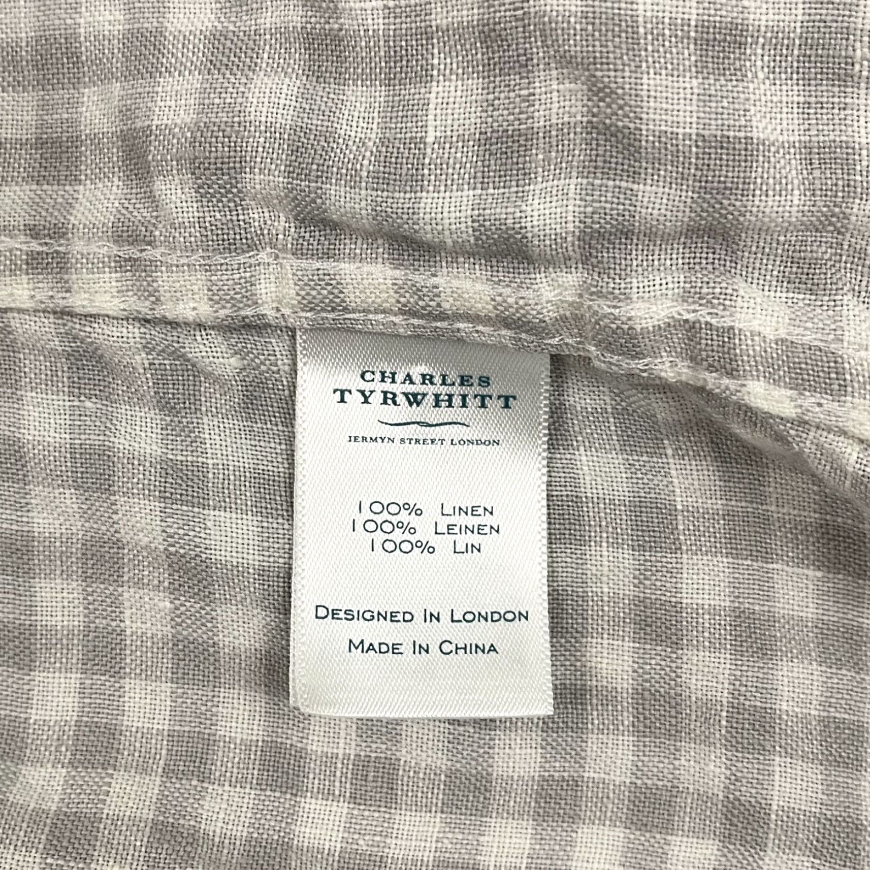 Charles Tyrwhitt Charles Tyrwhitt Shirt Mens XL Slim Linen Gray White Check Button Up Old Money Size US XL / EU 56 / 4 - 3 Thumbnail