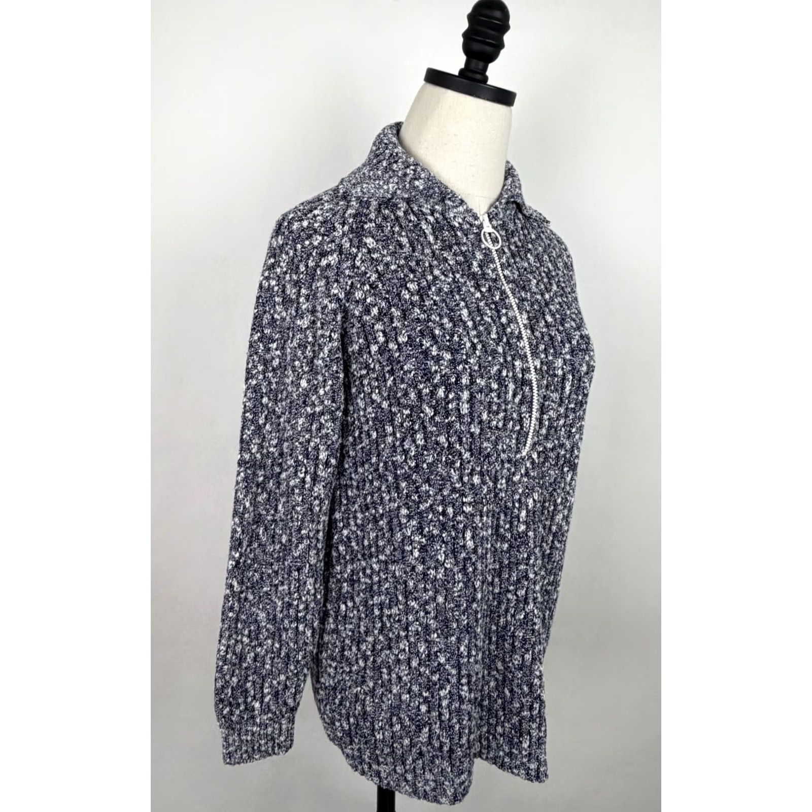 Vintage VINTAGE Womens Medium Sweater 70s Navy 1/2 Zip Raglan Knit Pullover Ski Size M / US 6-8 / IT 42-44 - 2 Thumbnail