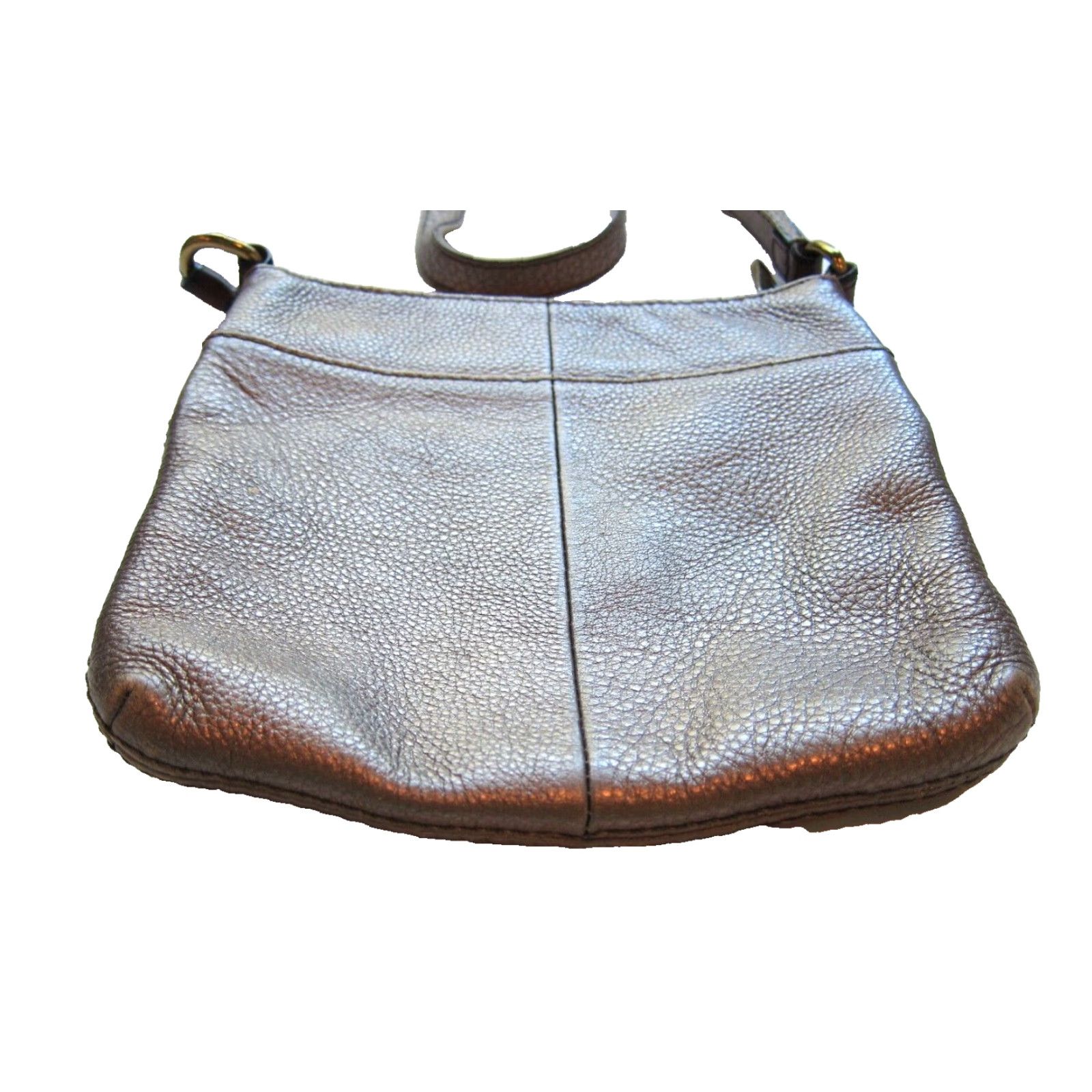 Fossil Fossil Gold Bronze 100% Leather Crossbody Satchel Purse Bag Small Zipper Pocket Handbag Size ONE SIZE - 6 Thumbnail