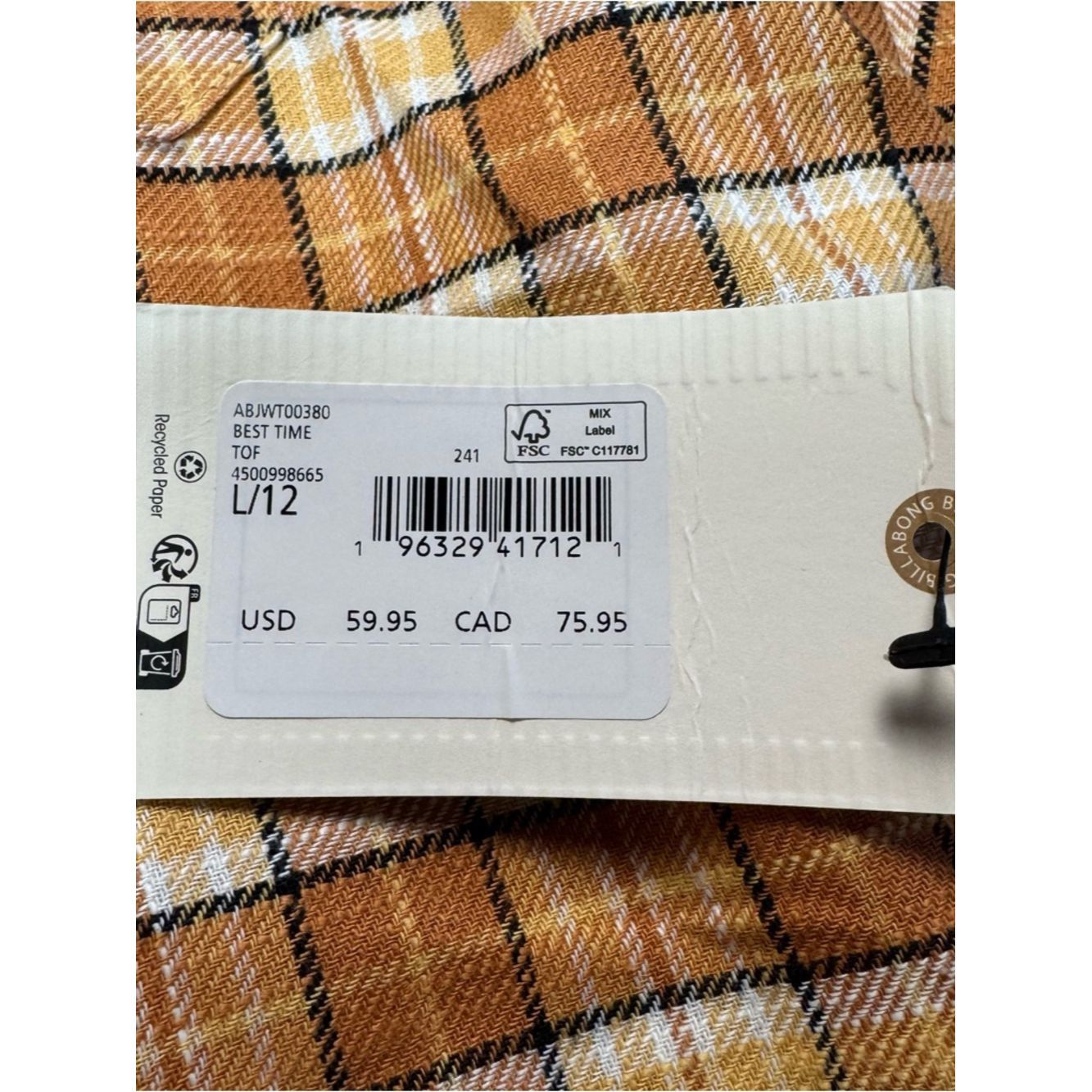 Billabong NWT New Billabong Best Time Cotton Long Sleeve Plaid Shirt Size L / US 10 / IT 46 - 8 Thumbnail