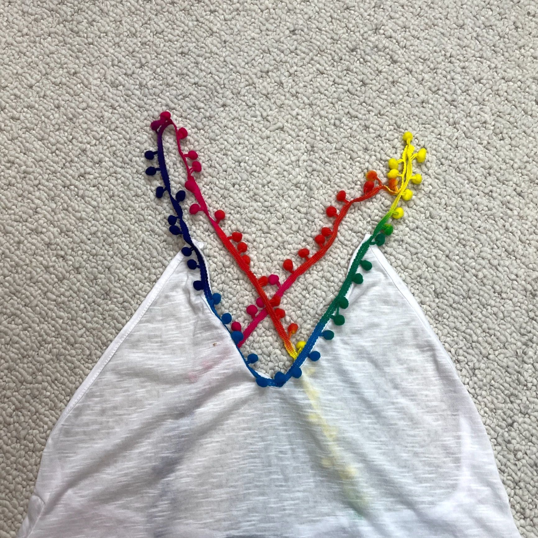 Boohoo Boohoo Tank Top Shirt Womens M White with Colorful Straps Backless Soft Cropped Spaghetti Strap V-Neck Sleeveless Casual Size M / US 6-8 / IT 42-44 - 2 Thumbnail