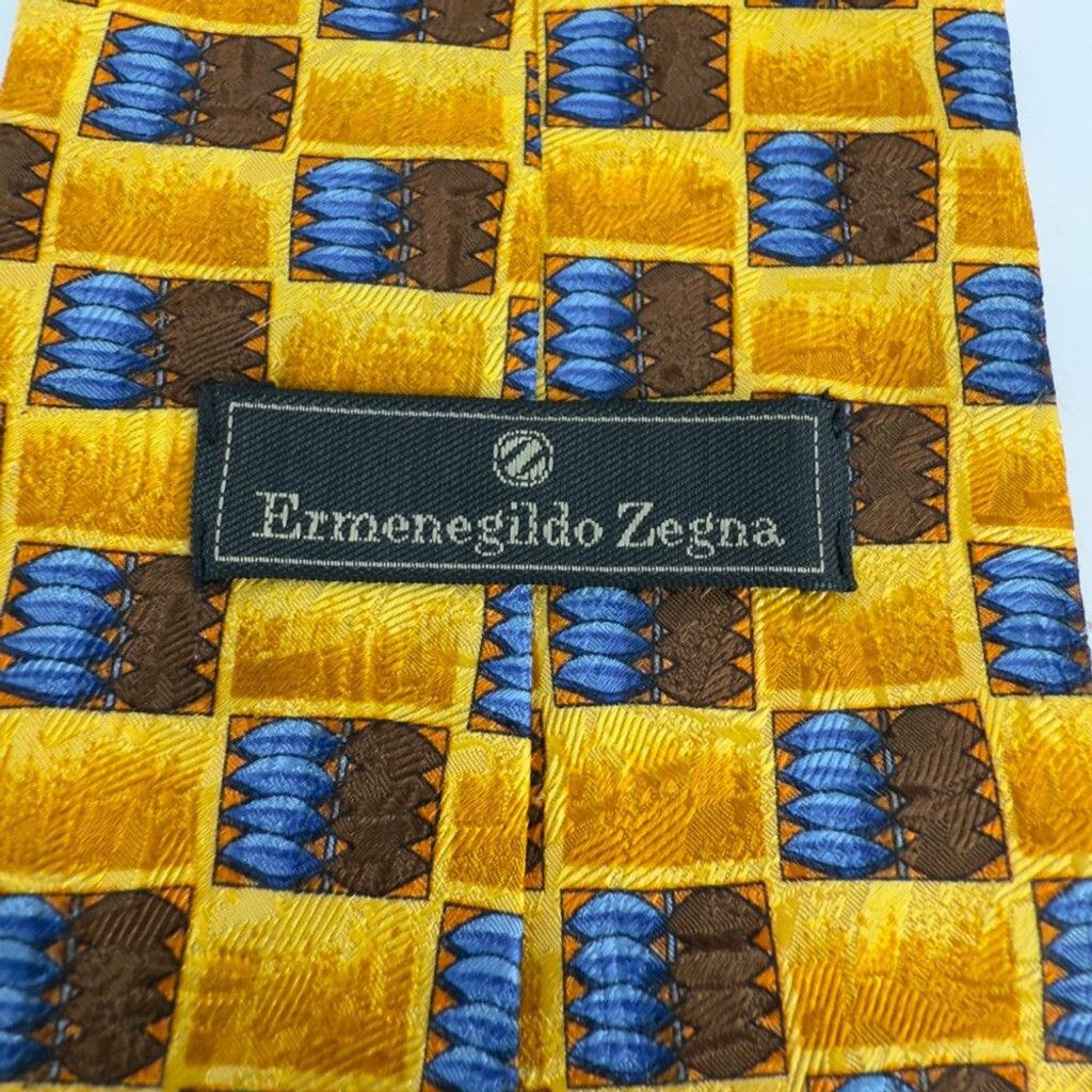 Ermenegildo Zegna Ermenegildo Zegna Plaid Yellow Blue & Brown Tie L 58" W 4" Size ONE SIZE - 2 Thumbnail