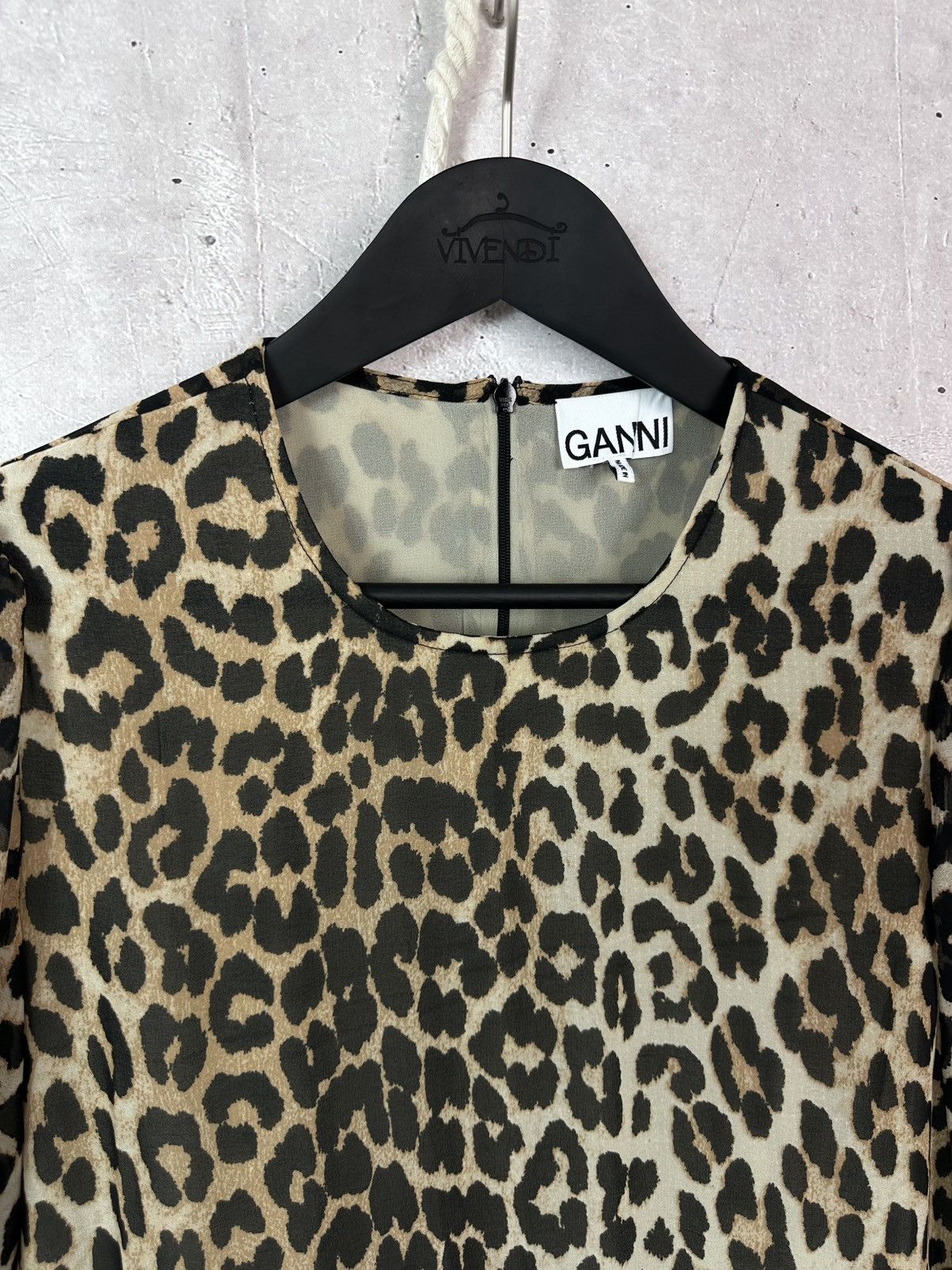 Ganni Ganni Leopard Midi Pleated Long Sleeve Dress Size XS / US 0-2 / IT 36-38 - 6 Thumbnail