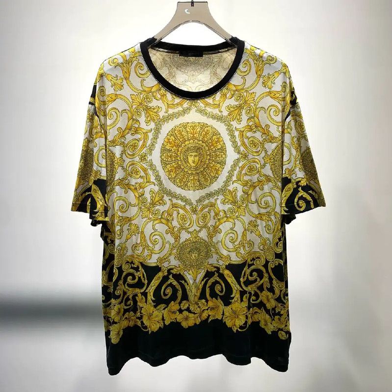 Versace Men's White Cotton T-Shirt with Gold Design 0089