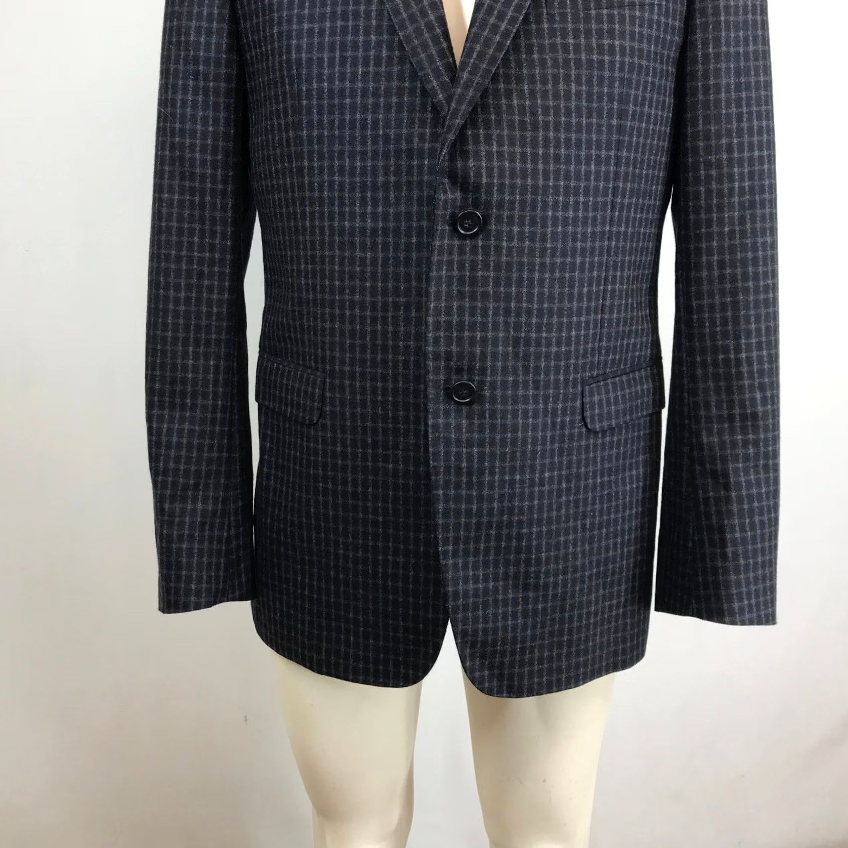 Z Zegna Z Zegna Navy Grey Wool Blazer Jacket Drop 7 Slim-Style Double-Vented Notch Lapel Two-Button 50 Regular Men’s Small-Pattern Blazer Cardigan? Size 50R - 3 Thumbnail