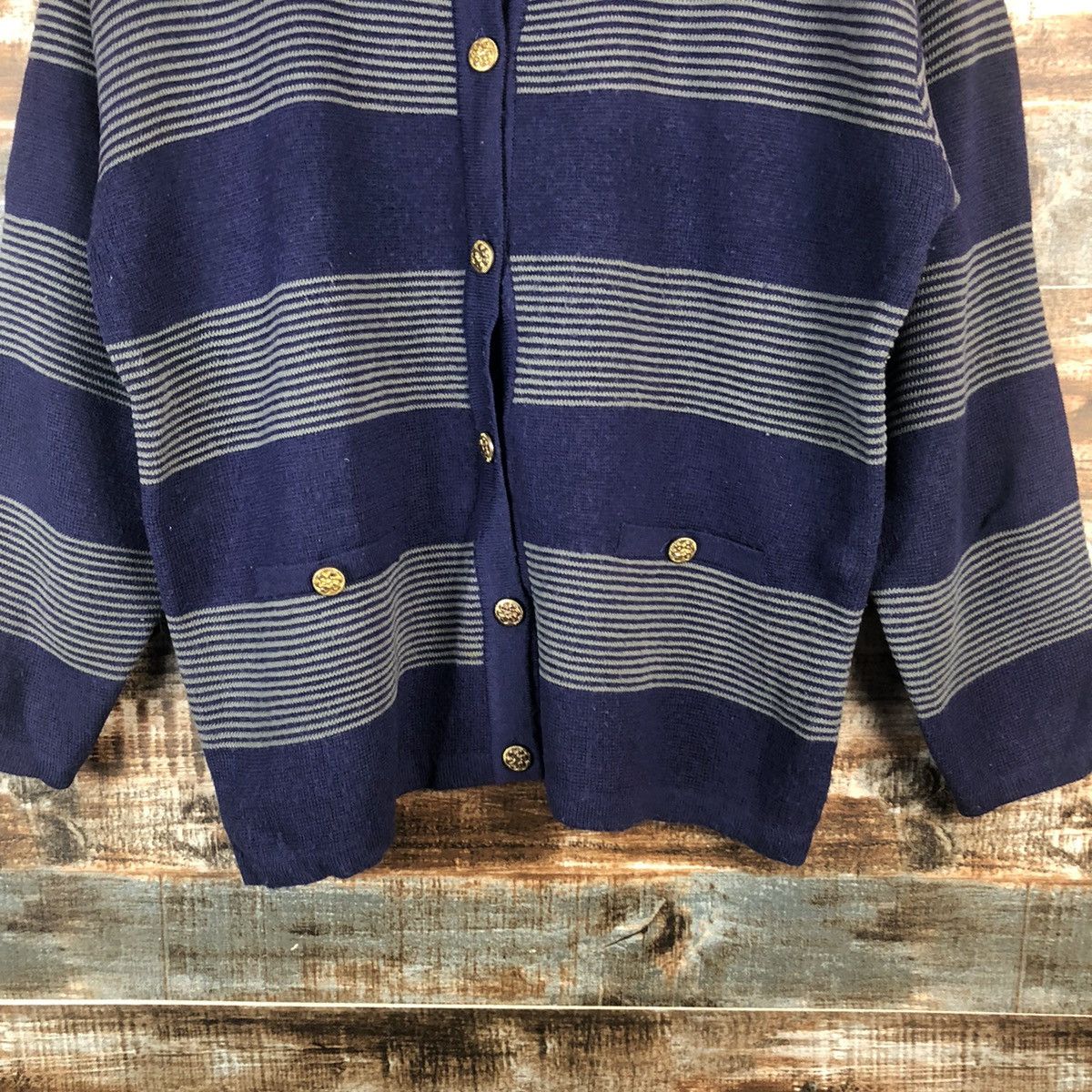 Homespun Knitwear × Japanese Brand Elemi Purple stripe cardigan Knitwear #A2270 Size M / US 6-8 / IT 42-44 - 6 Thumbnail