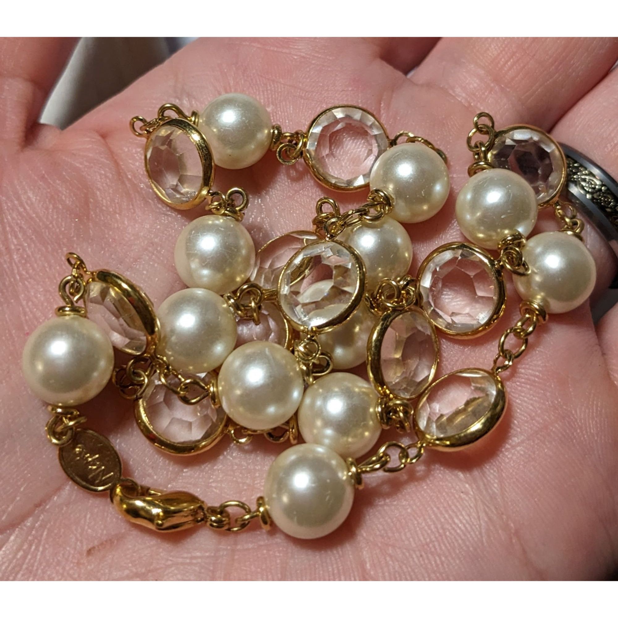 Other Vintage Napier Faux Pearl Gemmed Gold Necklace Size ONE SIZE - 4 Thumbnail