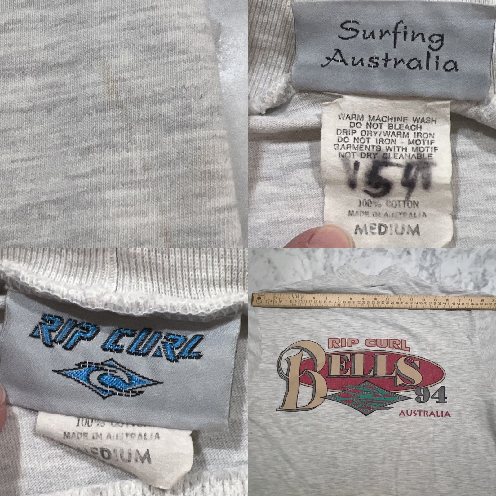 Rip Curl VINTAGE 1994 Rip Curl Bells Australia T Shirt Long Sleeve M Gray Slater Potter Sportswear Graphic Tee Mens Size US M / EU 48-50 / 2 - 9 Thumbnail