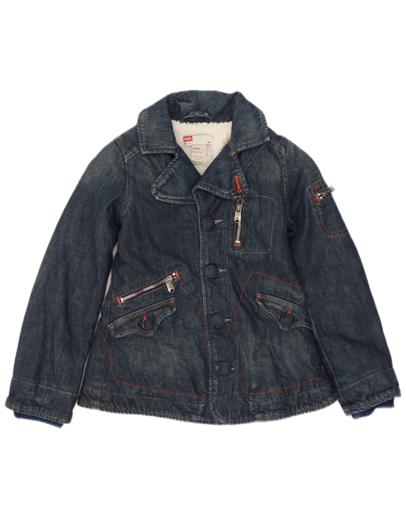 Diesel Girls Denim Sherpa Jacket 7-8 Years XS Navy Blue Cotton Size XS / US 0-2 / IT 36-38 - 1 Thumbnail