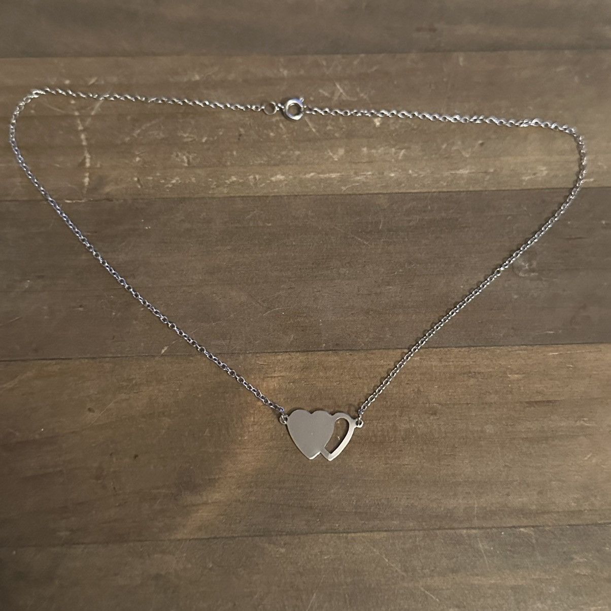 Vintage Vintage silver tone double heart necklace Size ONE SIZE - 2 Thumbnail