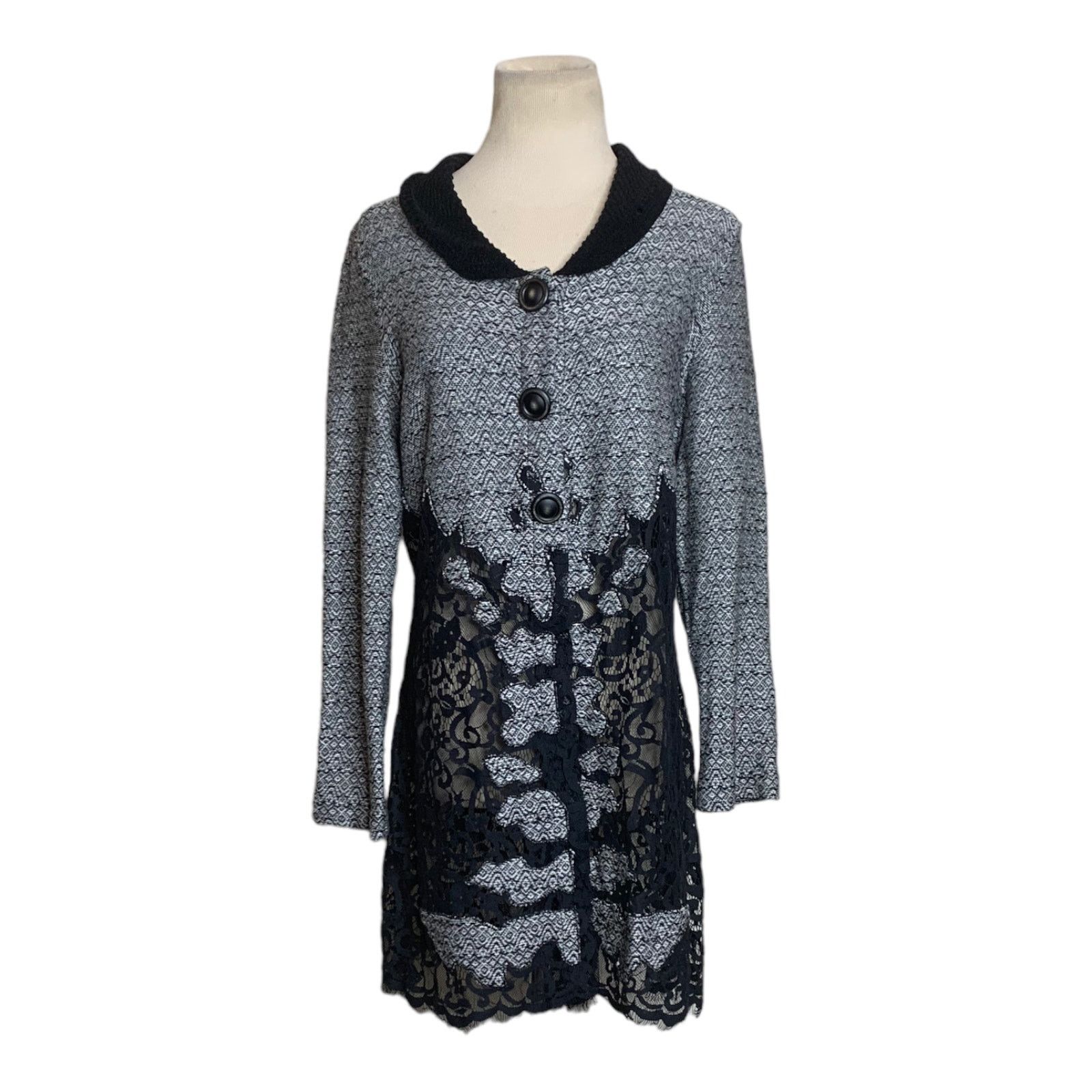 NIC+ZOE Nic-Zoe gray black lace button blazer size M Size M / US 6-8 / IT 42-44 - 12 Thumbnail
