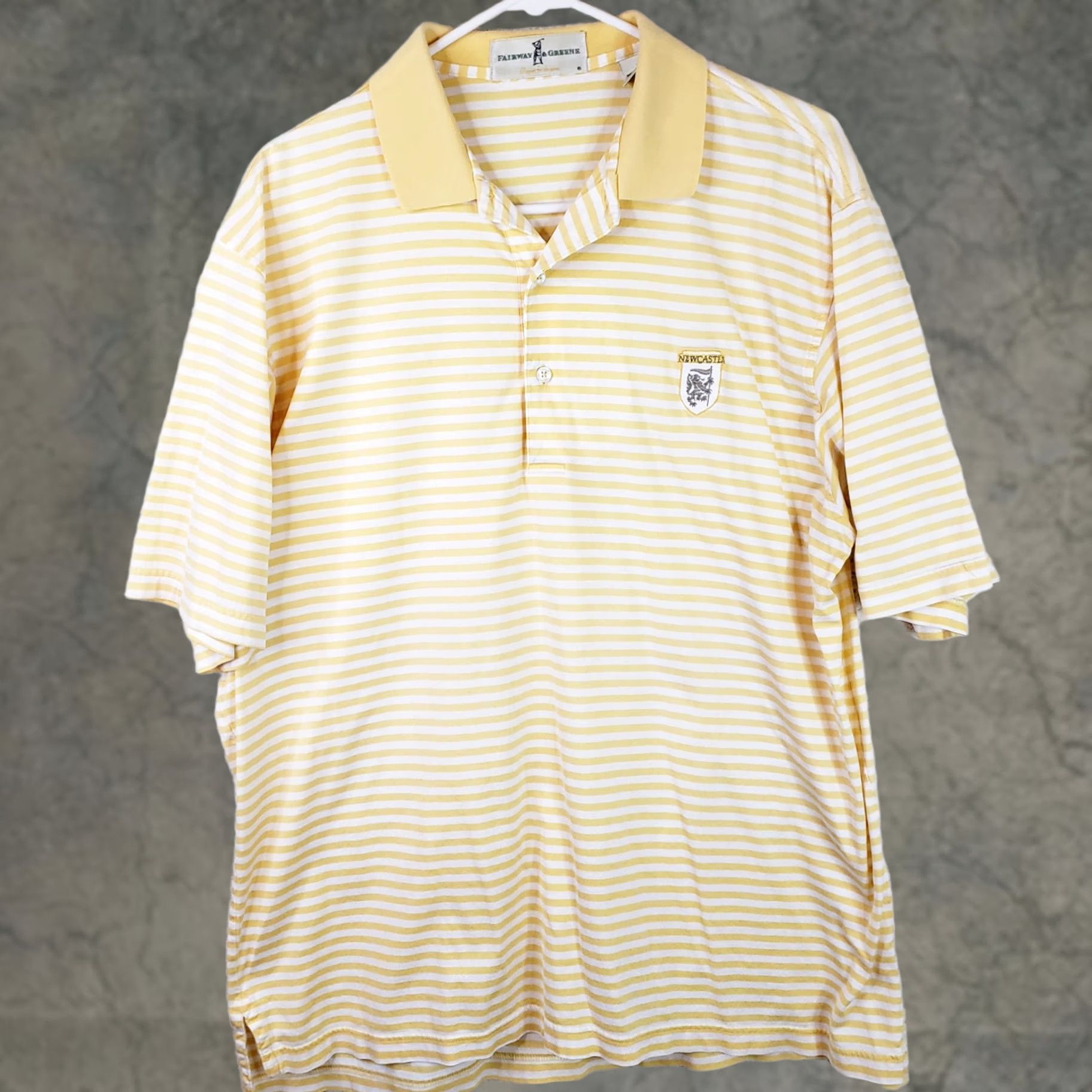 Vintage Fairway & Greene Yellow Striped Short Sleeve Polo Golf Shirt Men's L Newcastle Logo Size US L / EU 52-54 / 3 - 1 Thumbnail