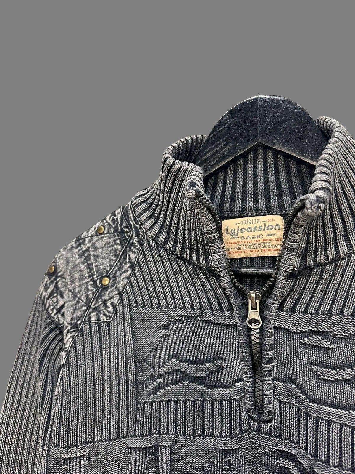 KMRii Distressed GOA Ribbed Gray Zip Sweater Military Y2K Style Size US XL / EU 56 / 4 - 4 Thumbnail