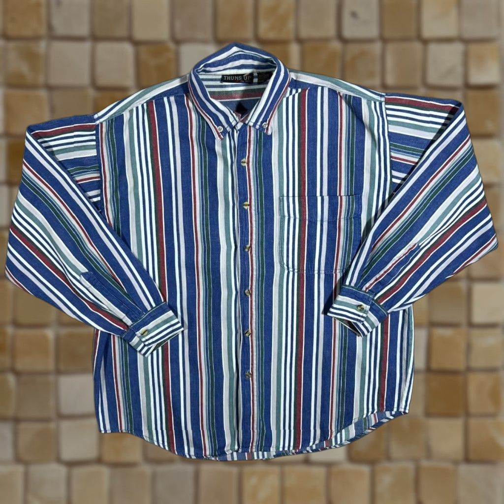 Vintage VINTAGE Thums Up Multi Colour Striped Cotton Long Sleeve Button-Up Shirt Large XL Men Size US L / EU 52-54 / 3 - 1 Thumbnail
