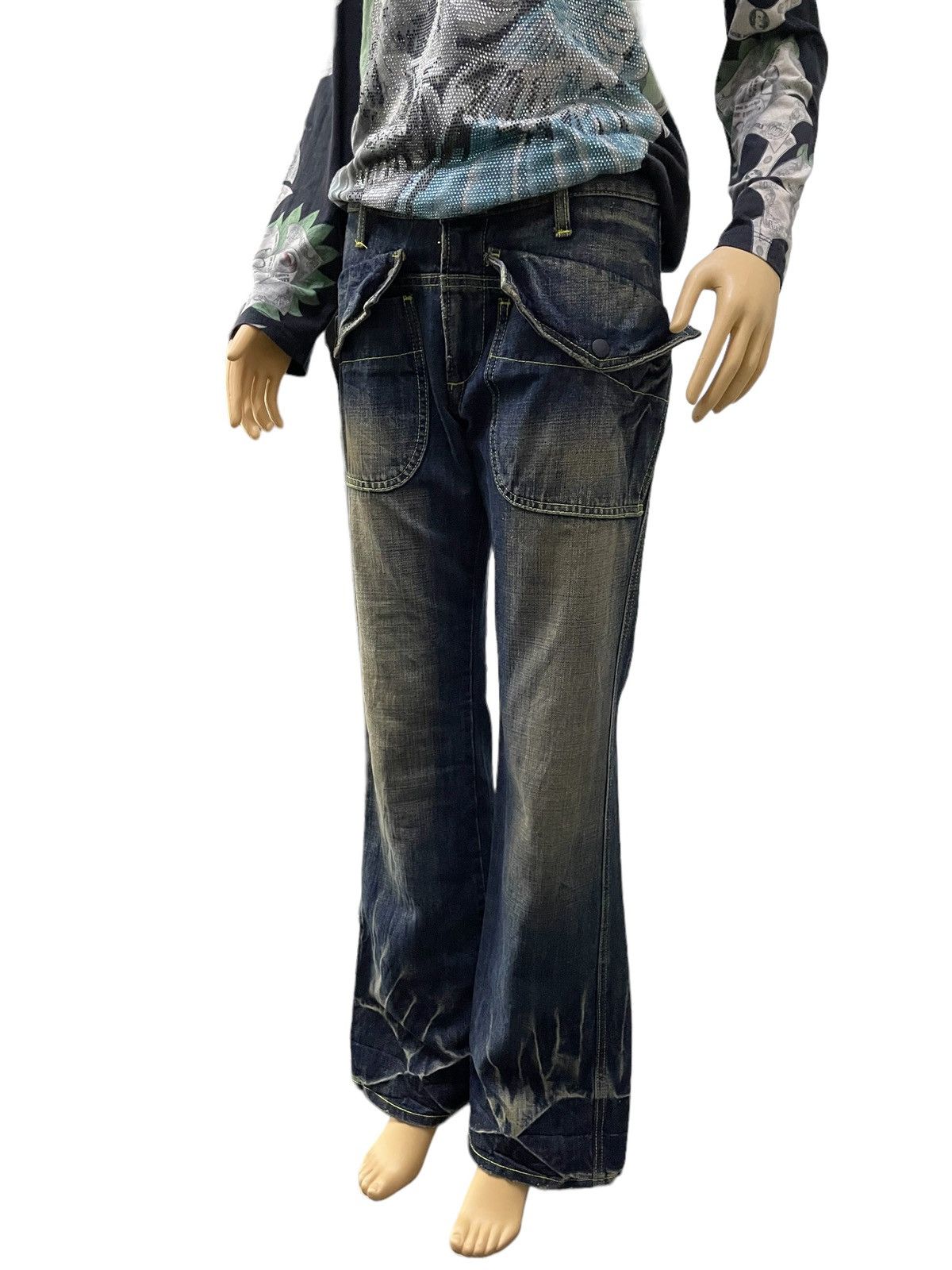 Hysteric Glamour × Japanese Brand × Shellac Back Number Japan Muddy Wash Flared Large Pocket Bush Jeans Size US 31 - 4 Thumbnail