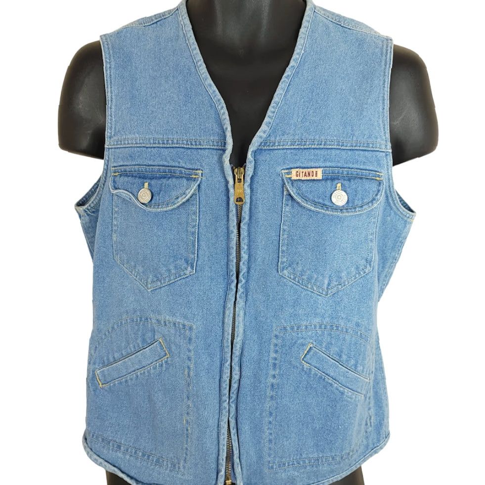 Vintage VINTAGE Gitano Jeans Denim Vest Womens Size Medium 80s Zip Up Shirt Womens 80s Tailored for Women Size 32" / US 10 / IT 46 - 2 Thumbnail