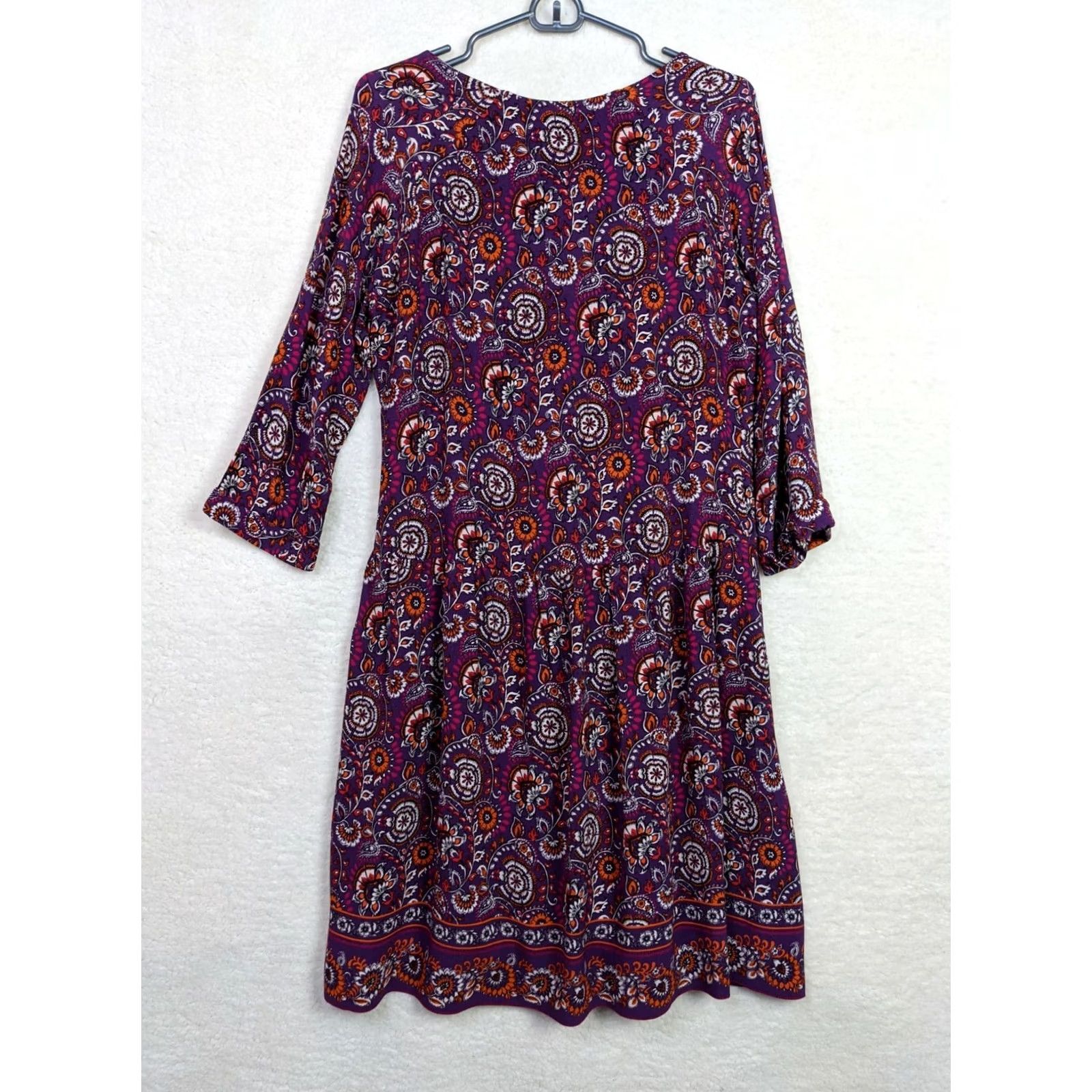 Vintage Garnet Hill Dress Bohemian Purple Floral V-neck 3/4 Sleeve Lined Pockets Sz 6 Womens Dress Size M / US 6-8 / IT 42-44 - 3 Thumbnail