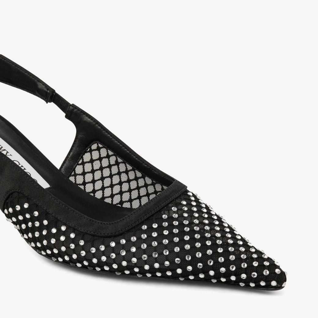 Jimmy Choo o1s22i1n1024 Mesh & Satin Slingback Pumps in Black Size US 10 / IT 40 - 4 Thumbnail
