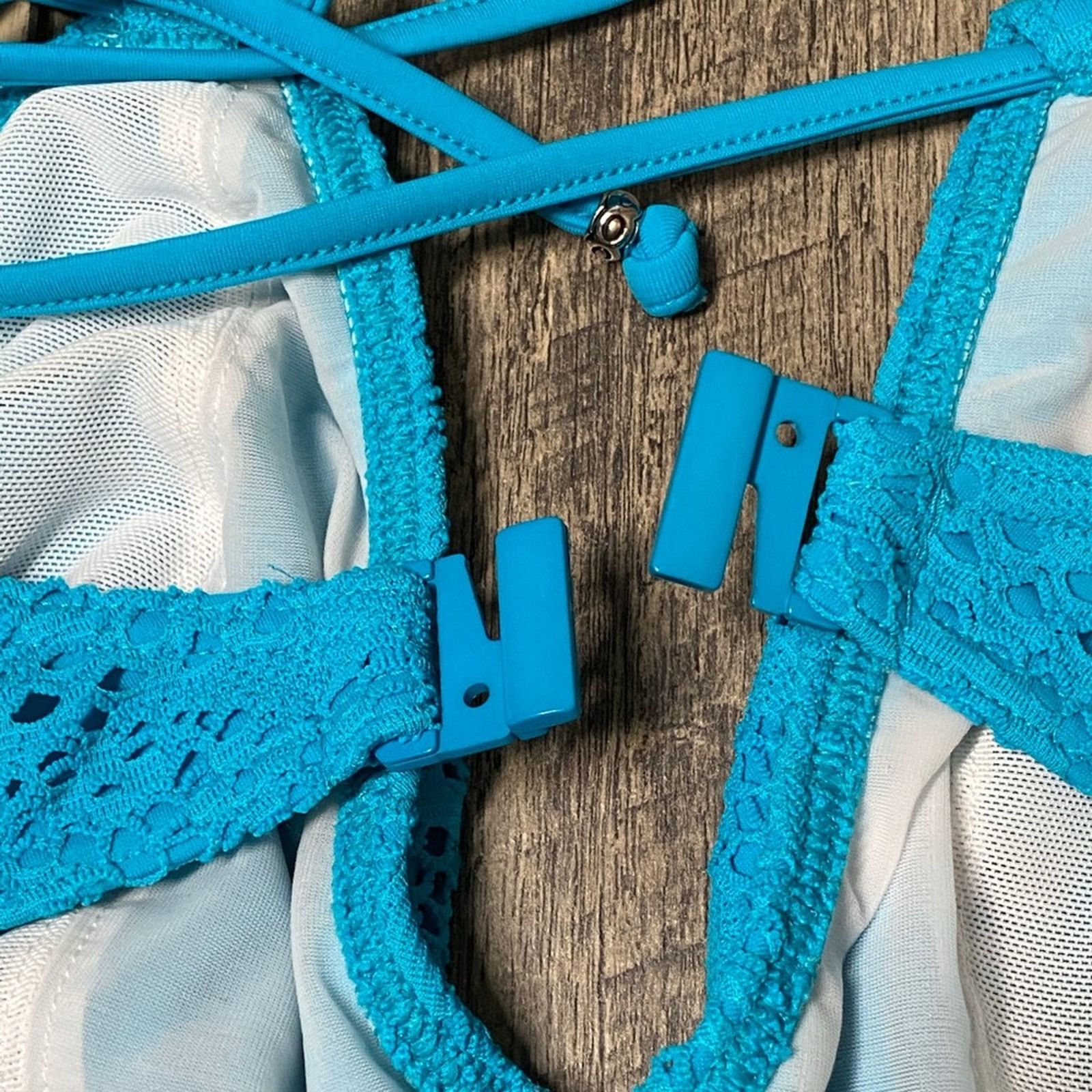 Freya Lingerie Aqua Blue Lace Halter Bikini Top 32G Size L / US 10 / IT 46 - 5 Thumbnail