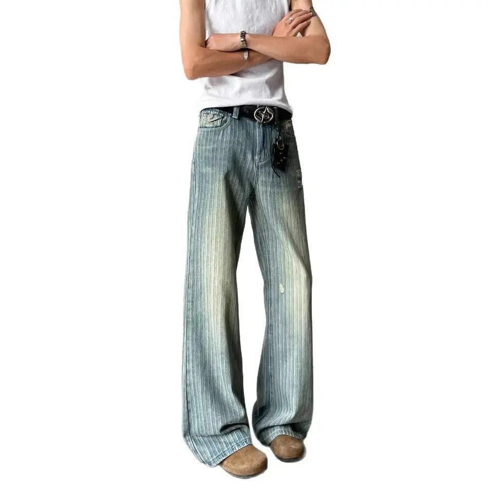 Japanese Brand Retro loose washed striped wide leg jeans Size US 32 / EU 48 - 5 Thumbnail