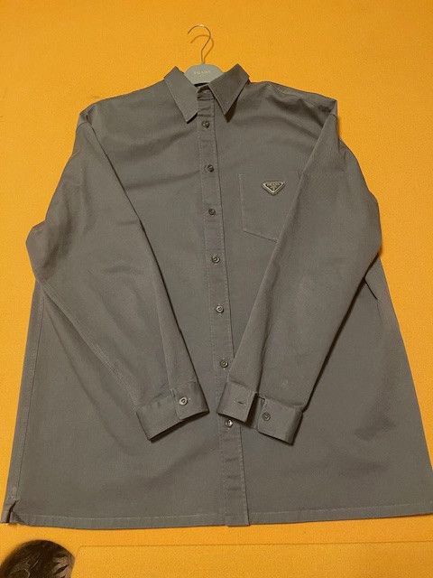 Image of Prada Oversize Grey Stretch Cotton Shirt, Men's (Size 2XL)