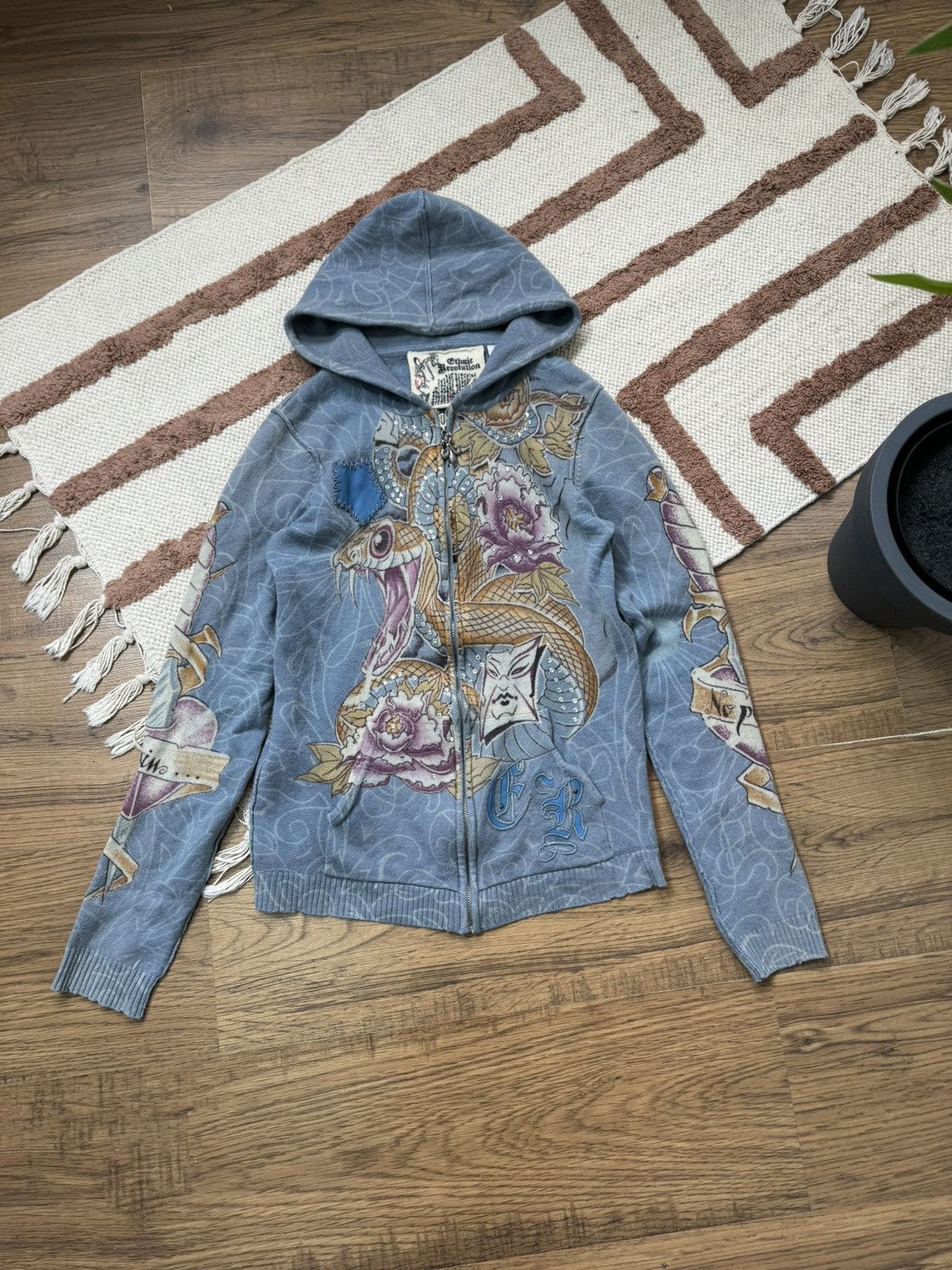 Vintage VINTAGE ED HARDY STYLE KNITTED ETHNIC REVOLUTION ZIP HOODIE Size M / US 6-8 / IT 42-44 - 1 Thumbnail