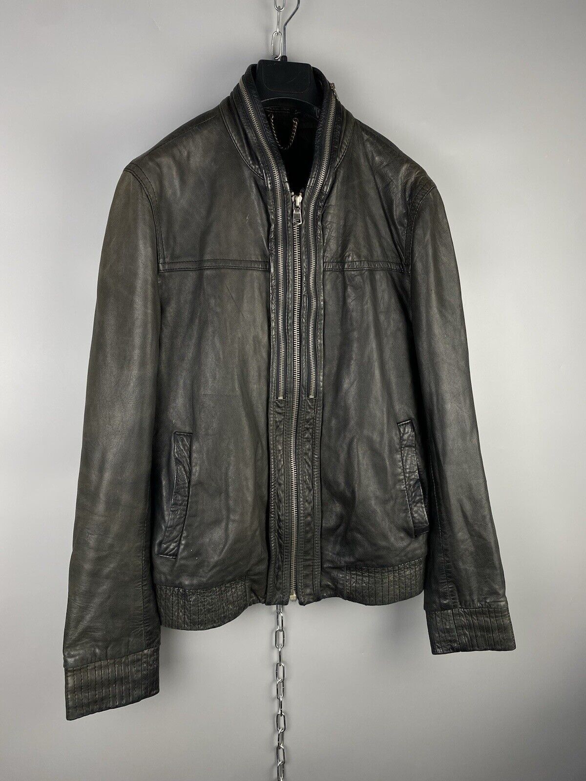 Allsaints Vintage Allsaints Mens Leather Biker Zip Bomber Jacket Size US M / EU 48-50 / 2 - 2 Thumbnail
