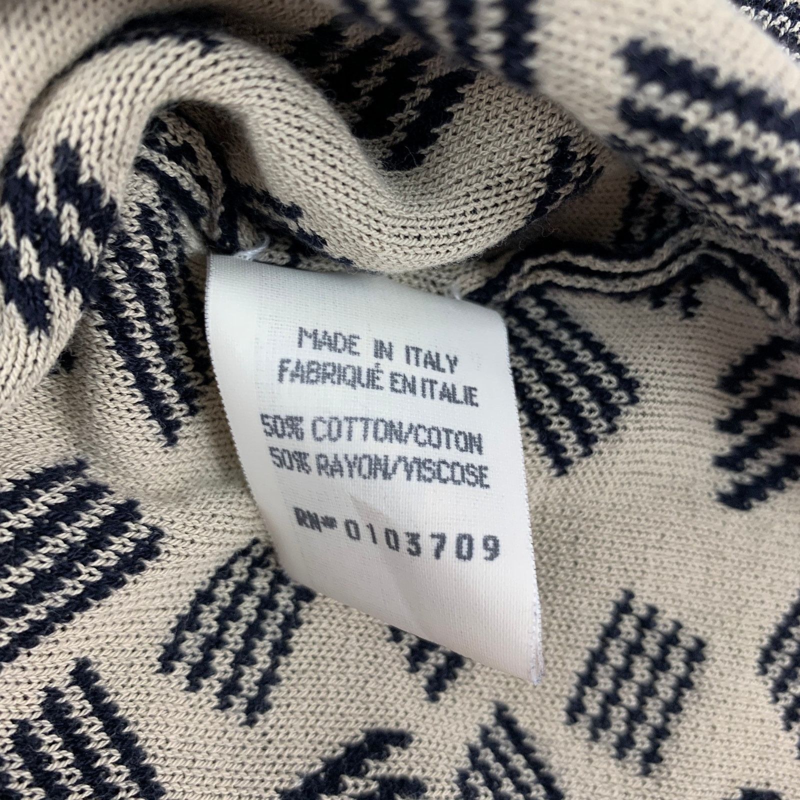 Armani Collezioni Size L Navy Ivory Knit Cotton Blend Crew Neck Pullover Size US L / EU 52-54 / 3 - 6 Thumbnail
