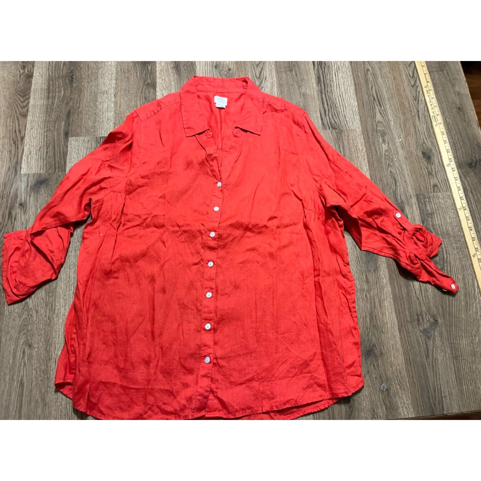 Vintage VINTAGE? Sigrid Olsen Shirt Womens Plus Size 2X Red Button Up Long Sleeve Collared, 2X, Red, Button-Up, Casual, Modern, Fall, Spring, Summer, Womens Size XXL / US 16-18 / IT 52-54 - 2 Thumbnail