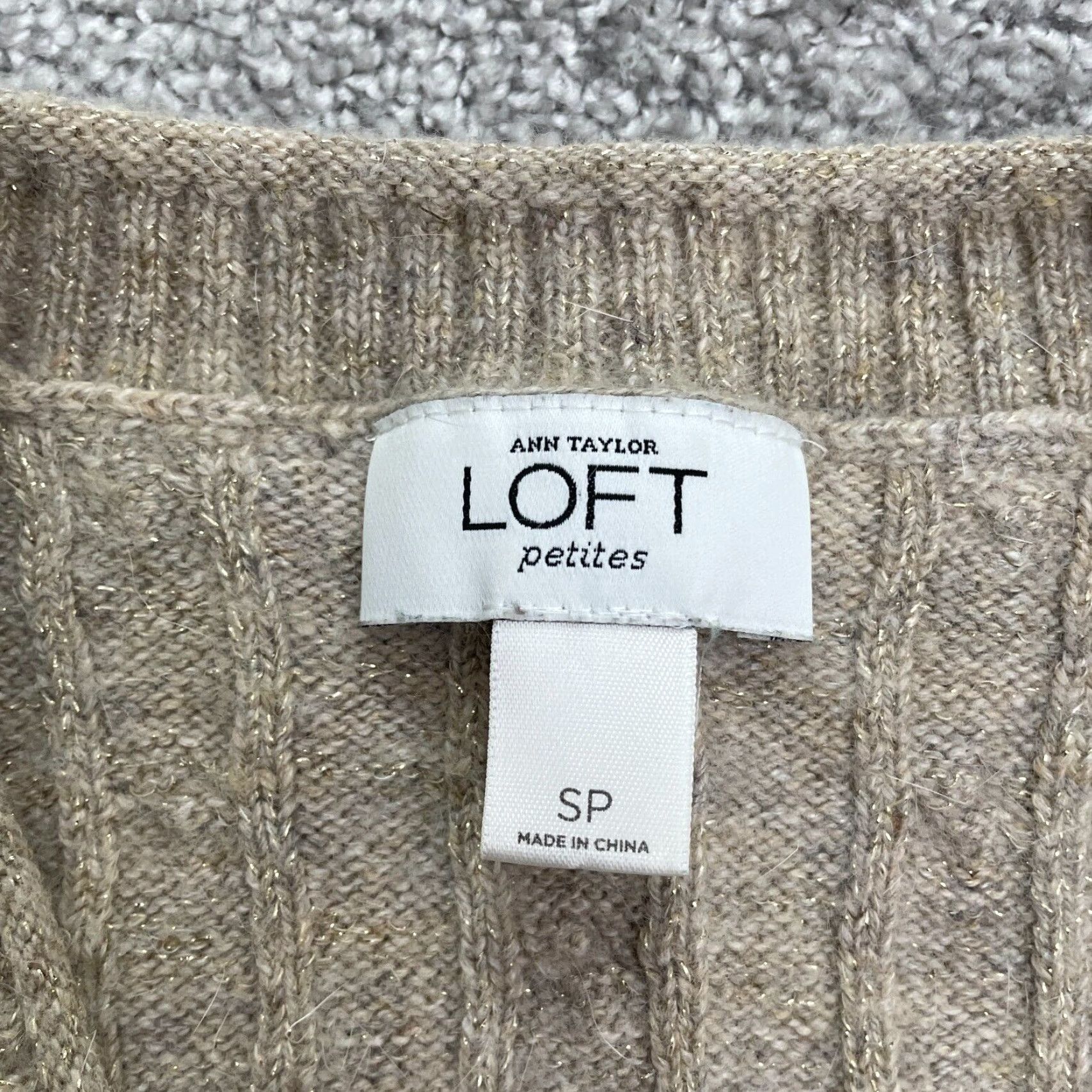 Loft LOFT Sweater Womens Petites PS Brown Pullover Cable-Knit V-Neck Knit Cotton Blend Long Sleeve Solid Womens Size S / US 4 / IT 40 - 4 Thumbnail