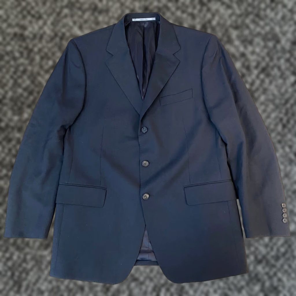 Vintage Davide Cenci Blazer Mens Navy Virgin Wool 3-Button Jacket 42L Italy Regular Long Black Notch Wool Blazer Style Italian Tailored Business Mens Size 42R - 1 Thumbnail